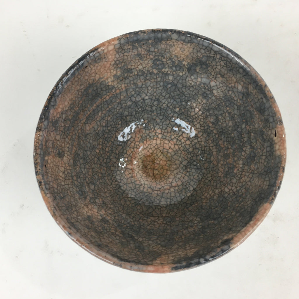 Japanese Ceramic Tea Ceremony Bowl Vtg Chawan Gray Orange Pottery Sado GTB806