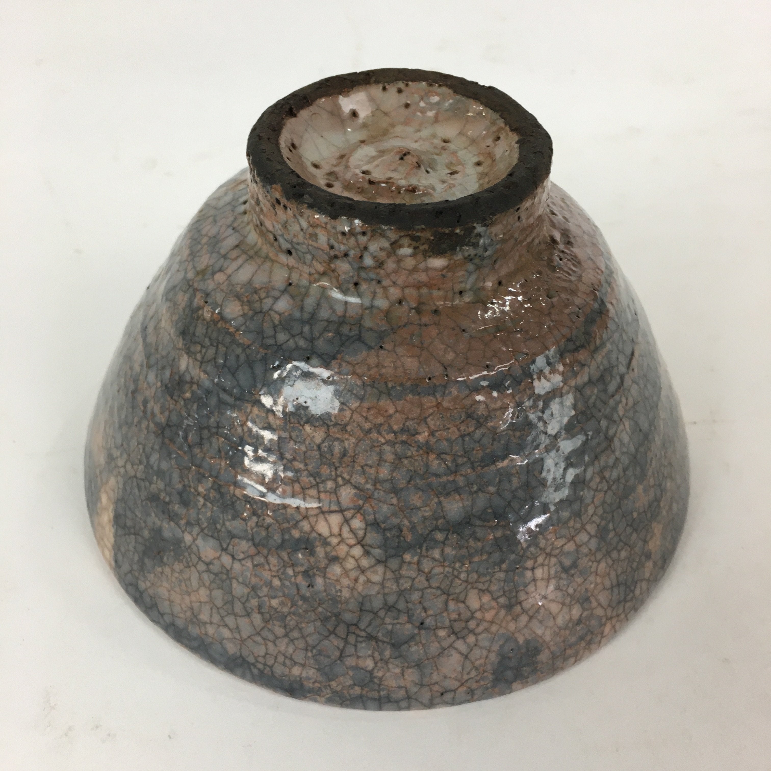 Japanese Ceramic Tea Ceremony Bowl Vtg Chawan Gray Orange Pottery Sado GTB806