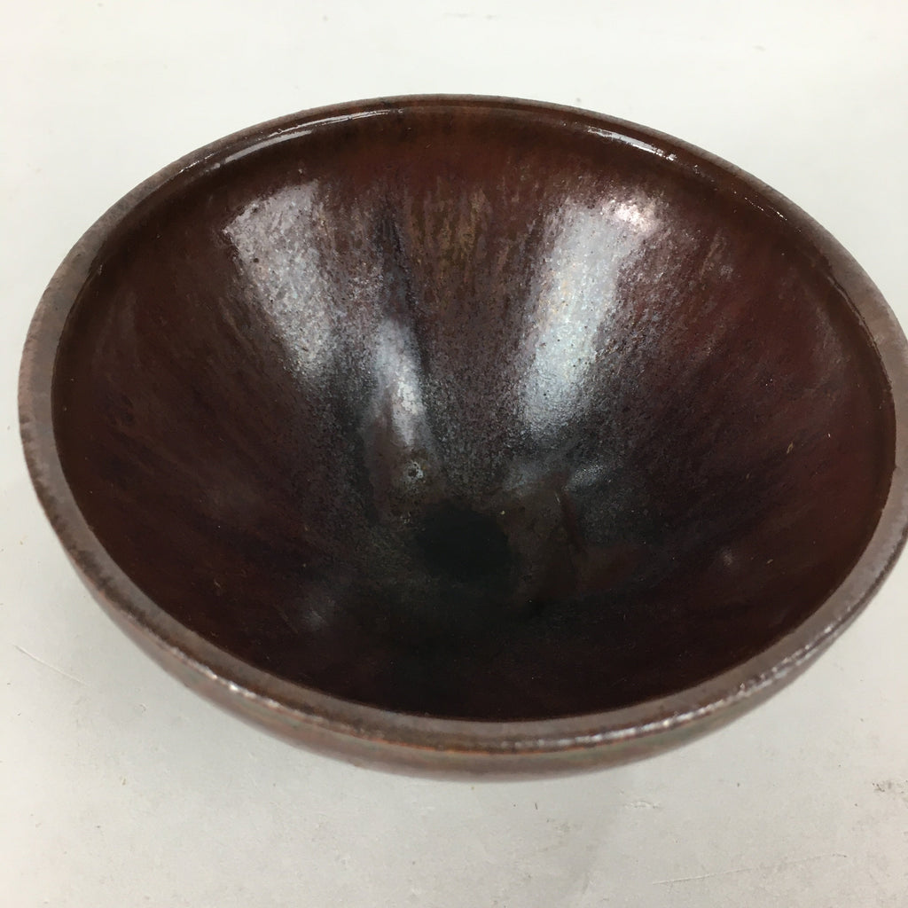 Japanese Ceramic Tea Ceremony Bowl Vtg Chestnut Brown Chawan Pottery GTB754
