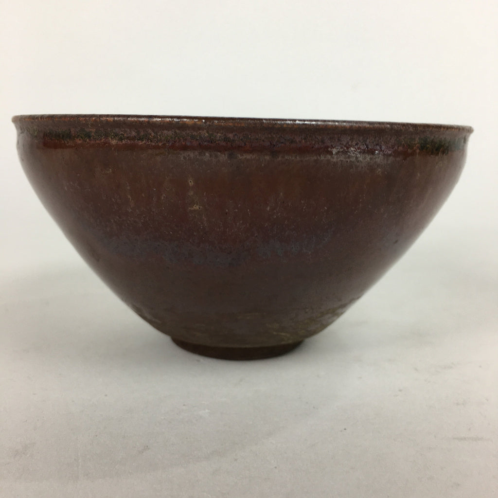 Japanese Ceramic Tea Ceremony Bowl Vtg Chestnut Brown Chawan Pottery GTB754