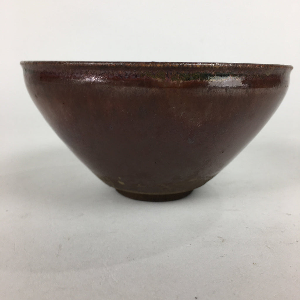 Japanese Ceramic Tea Ceremony Bowl Vtg Chestnut Brown Chawan Pottery GTB754