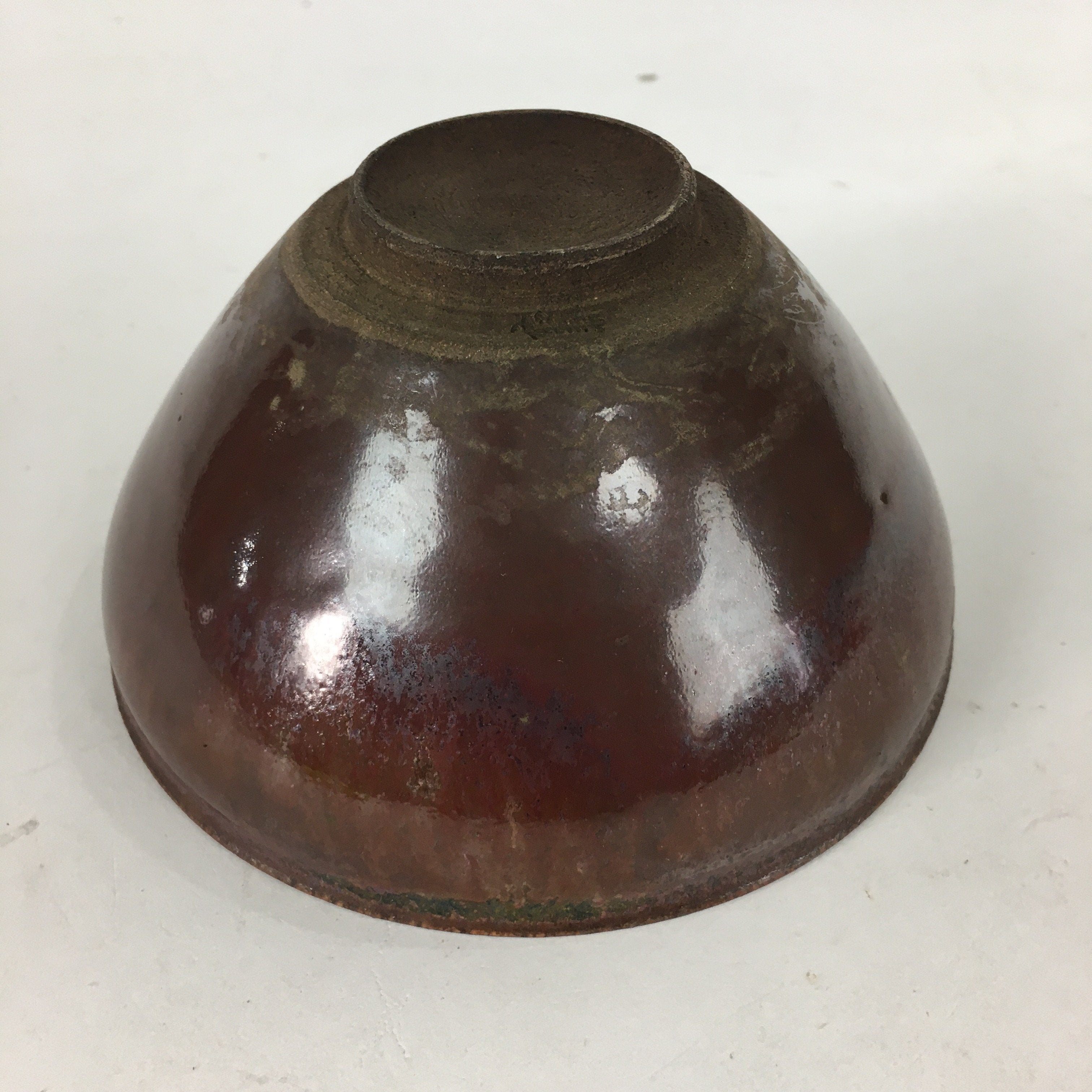 Japanese Ceramic Tea Ceremony Bowl Vtg Chestnut Brown Chawan Pottery GTB754