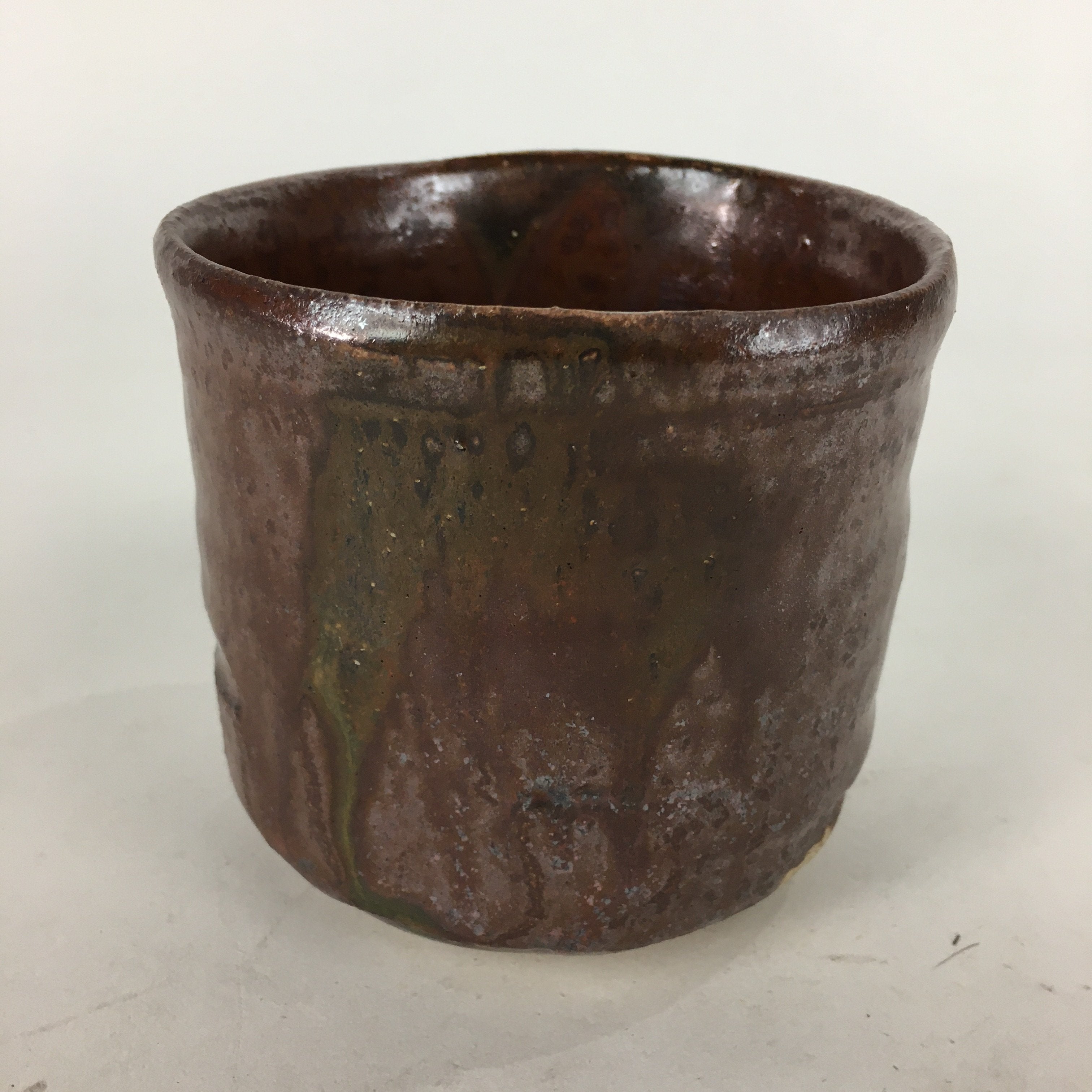 Japanese Ceramic Tea Ceremony Bowl Vtg Chestnut Brown Cylinder Type Chawan GTB74