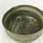 Japanese Ceramic Tea Ceremony Bowl Vtg Gray Yubisuji Line Pottery Chawan GTB741