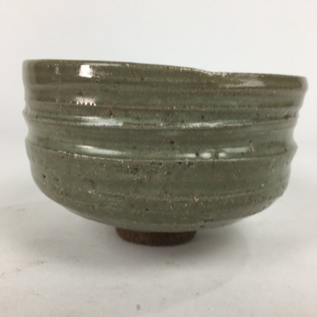Japanese Ceramic Tea Ceremony Bowl Vtg Gray Yubisuji Line Pottery Chawan GTB741