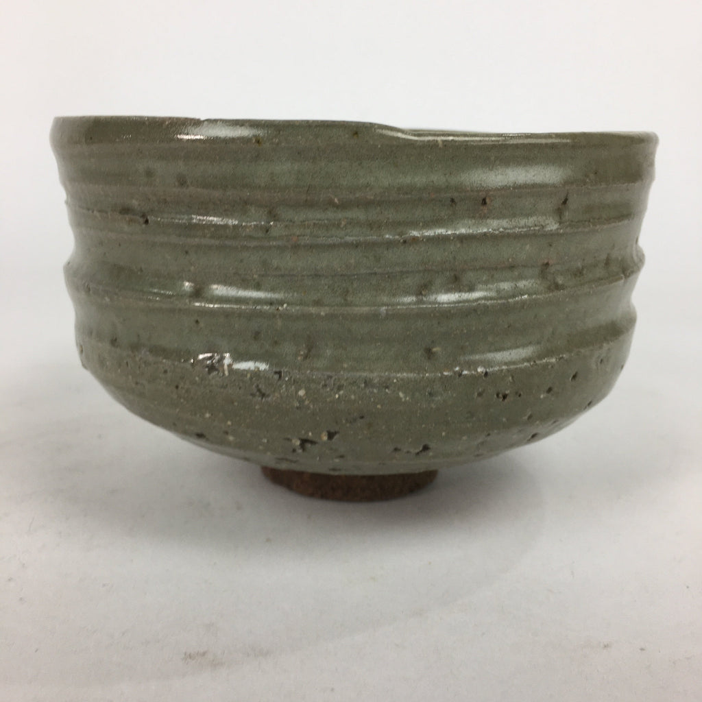 Japanese Ceramic Tea Ceremony Bowl Vtg Gray Yubisuji Line Pottery Chawan GTB741