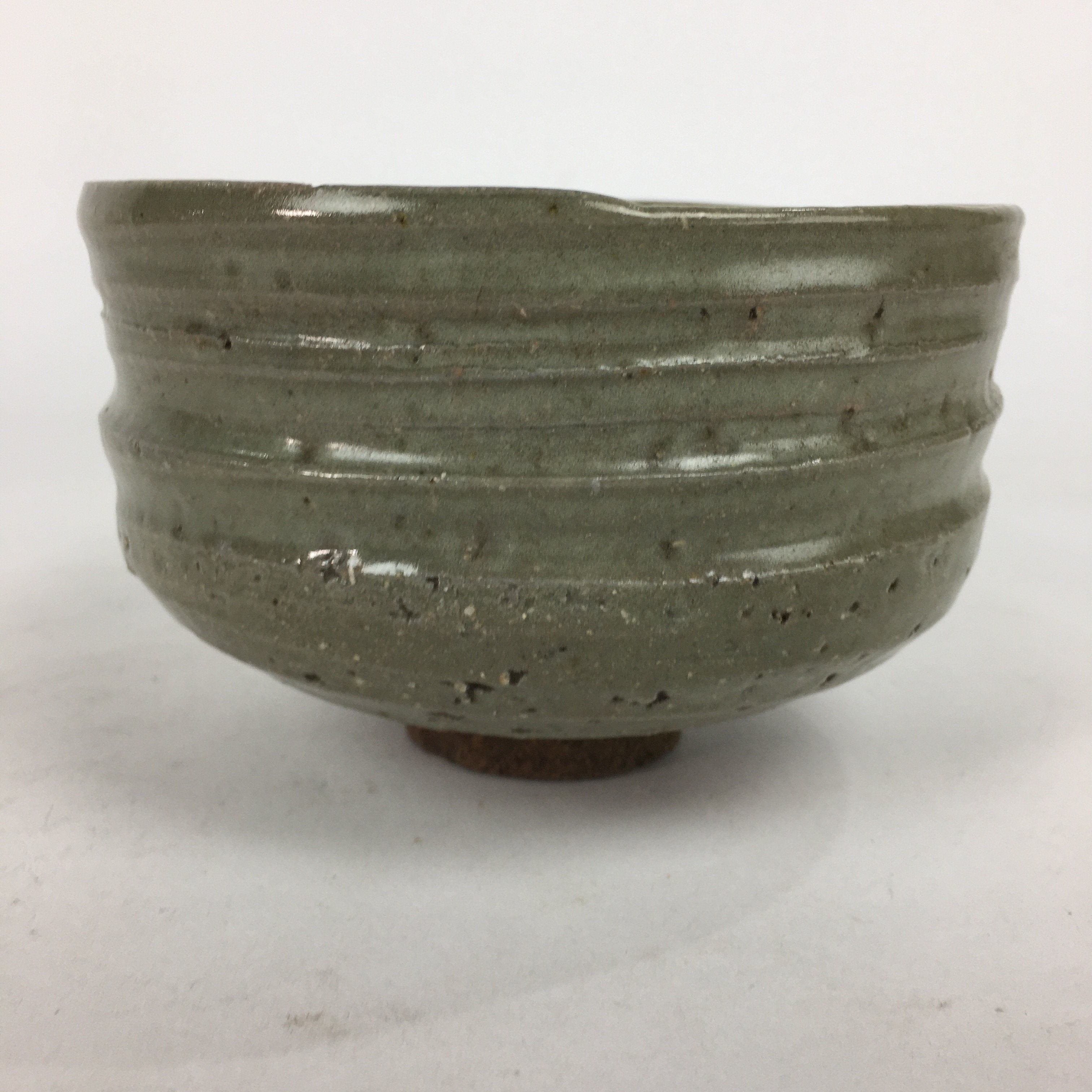 Japanese Ceramic Tea Ceremony Bowl Vtg Gray Yubisuji Line Pottery Chawan GTB741