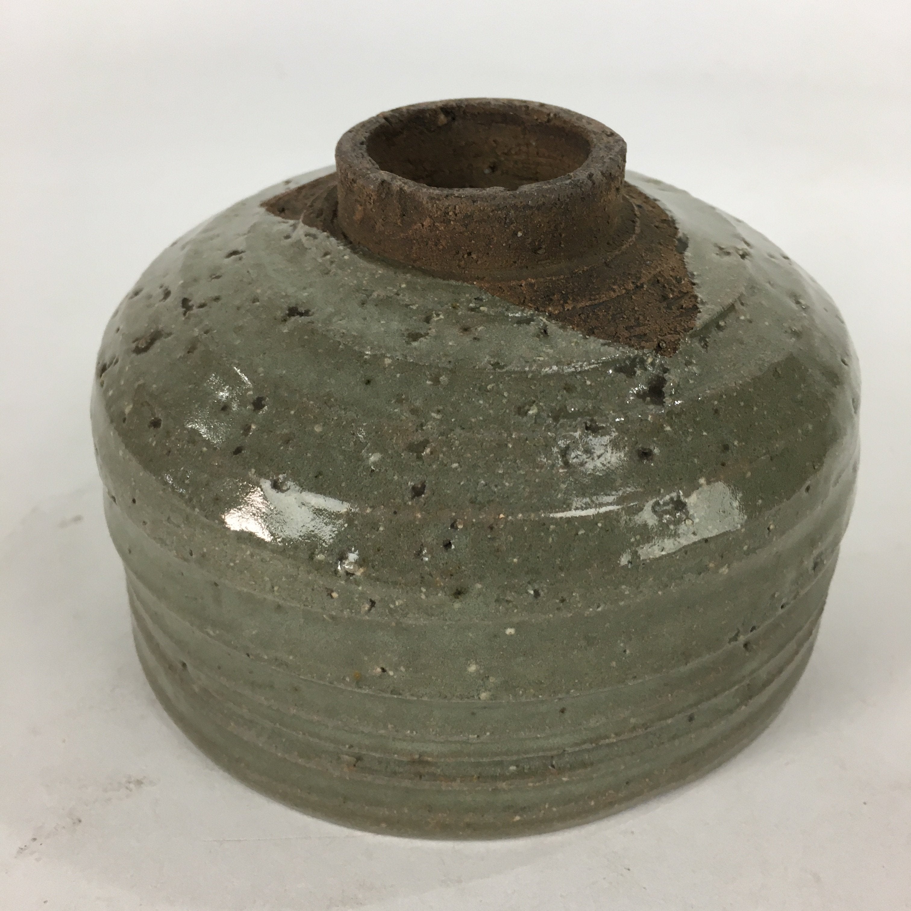 Japanese Ceramic Tea Ceremony Bowl Vtg Gray Yubisuji Line Pottery Chawan GTB741
