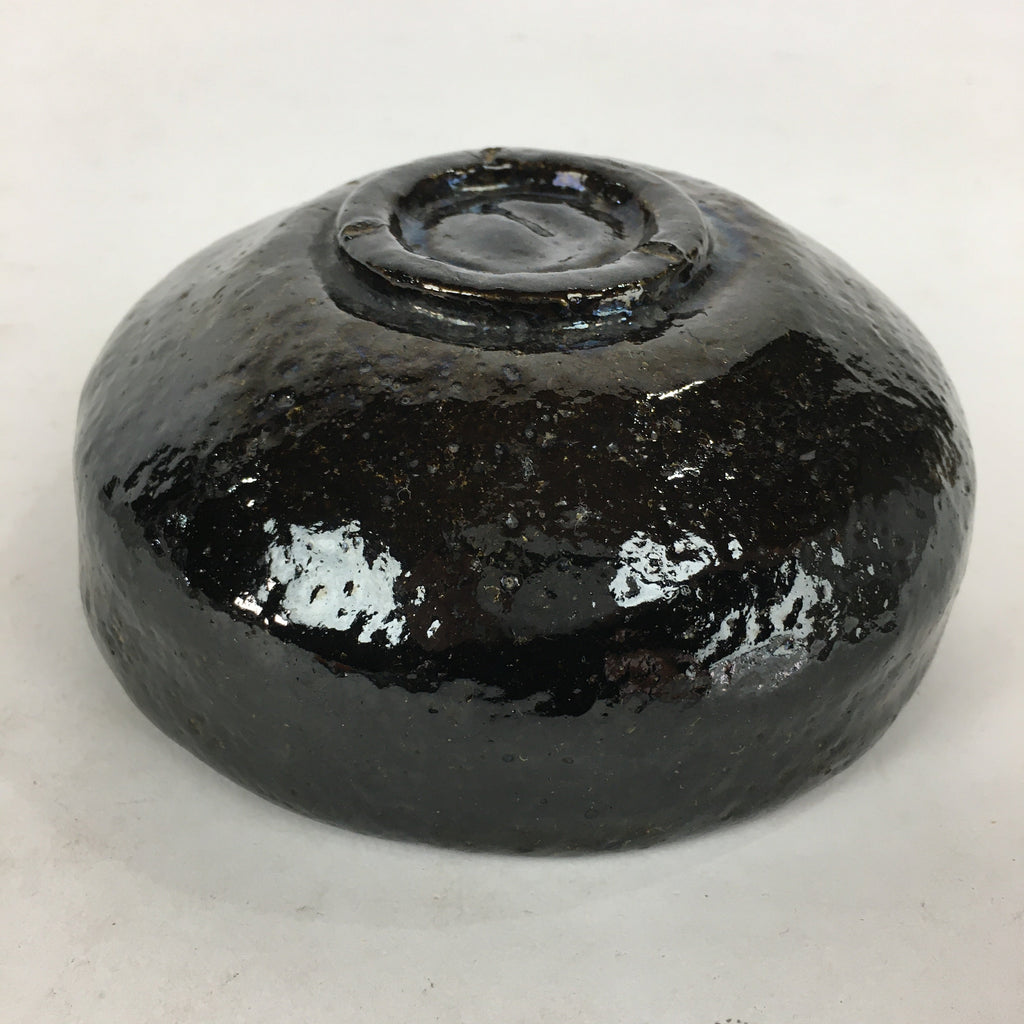Japanese Ceramic Tea Ceremony Green Tea Bowl Vtg Chawan Black GTB879