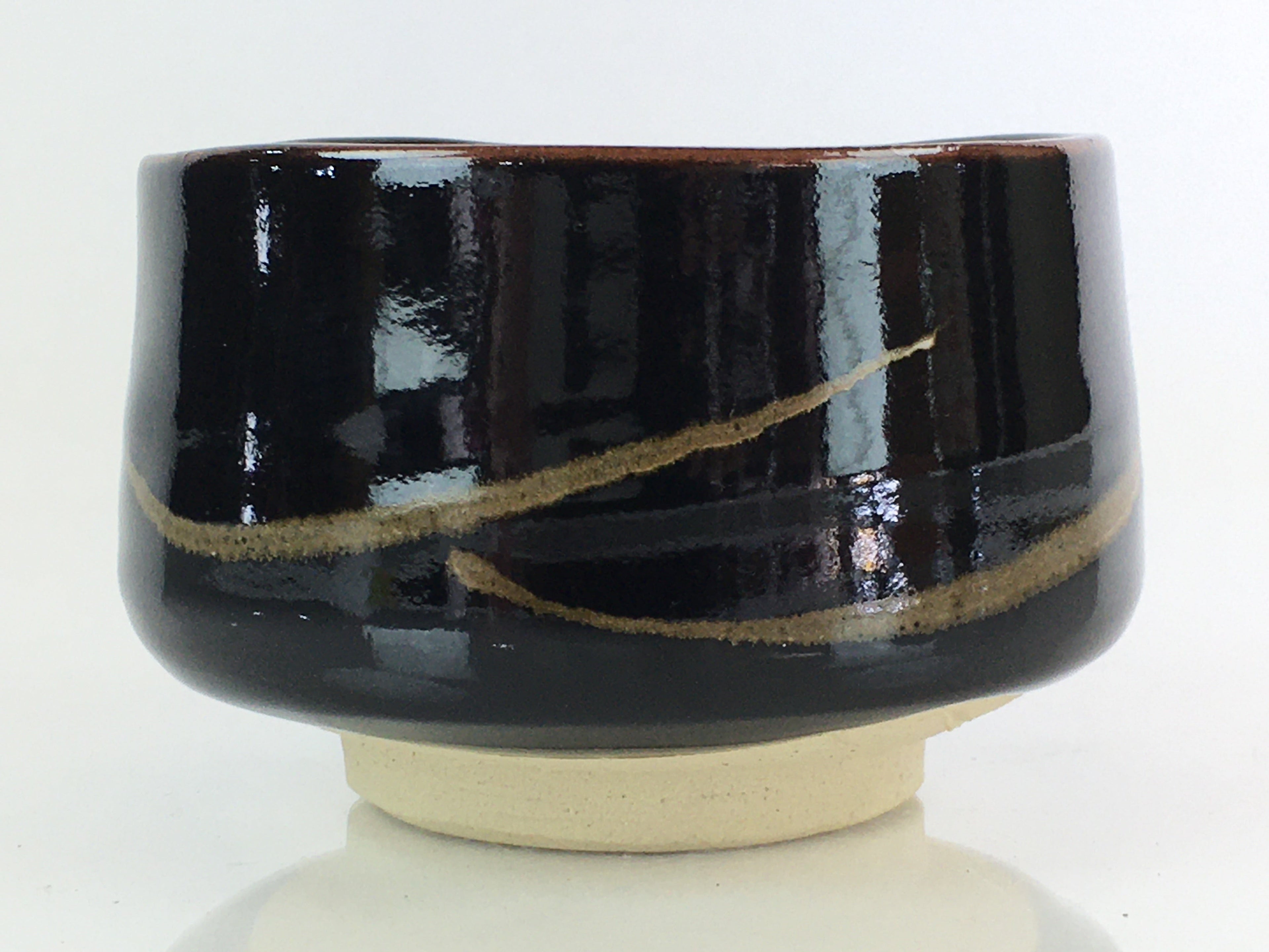 Japanese Ceramic Tea Ceremony Green Tea Bowl Vtg Chawan Black GTB953