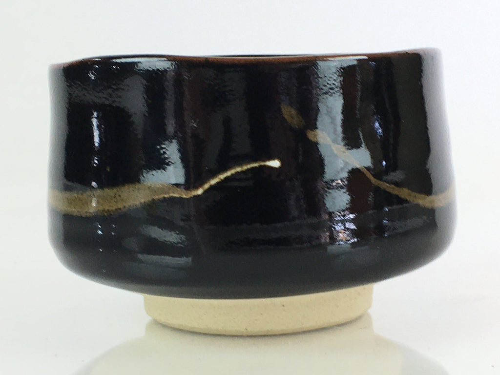 Japanese Ceramic Tea Ceremony Green Tea Bowl Vtg Chawan Black GTB953