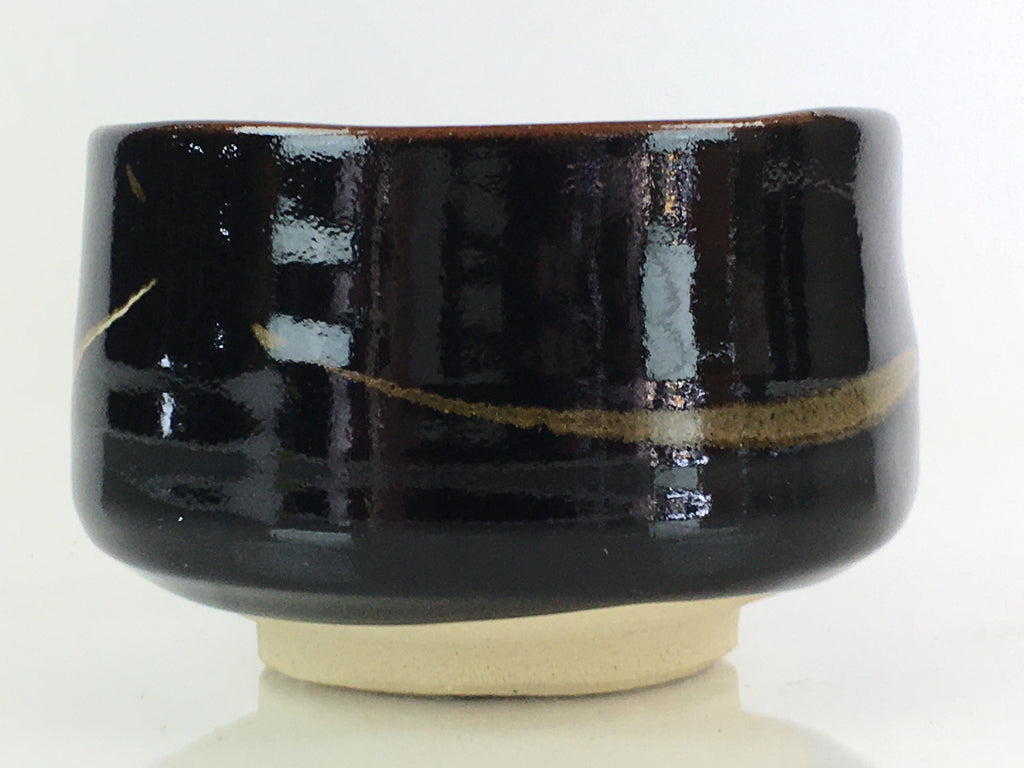 Japanese Ceramic Tea Ceremony Green Tea Bowl Vtg Chawan Black GTB953