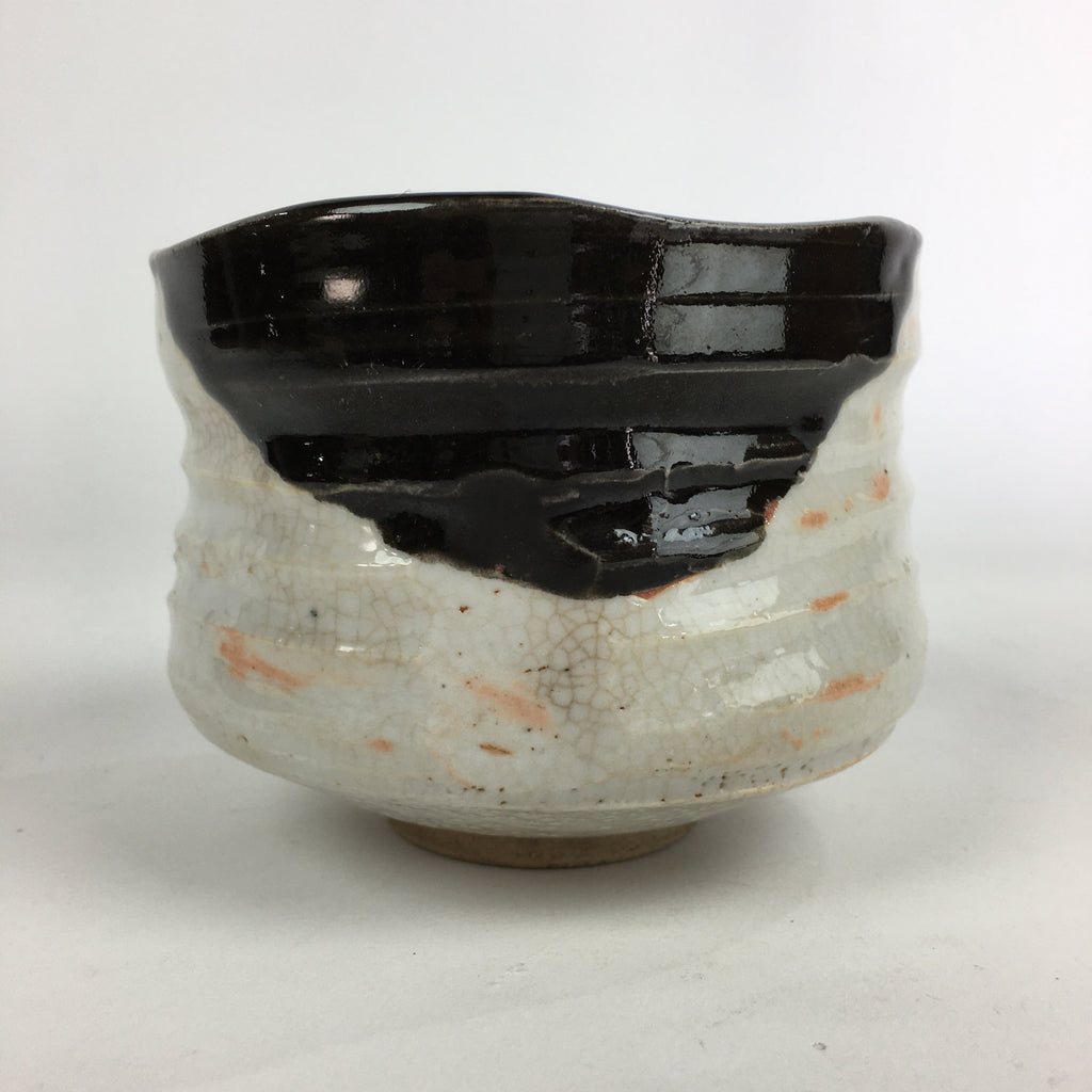 Japanese Ceramic Tea Ceremony Green Tea Bowl Vtg Chawan Black Oribe GTB903