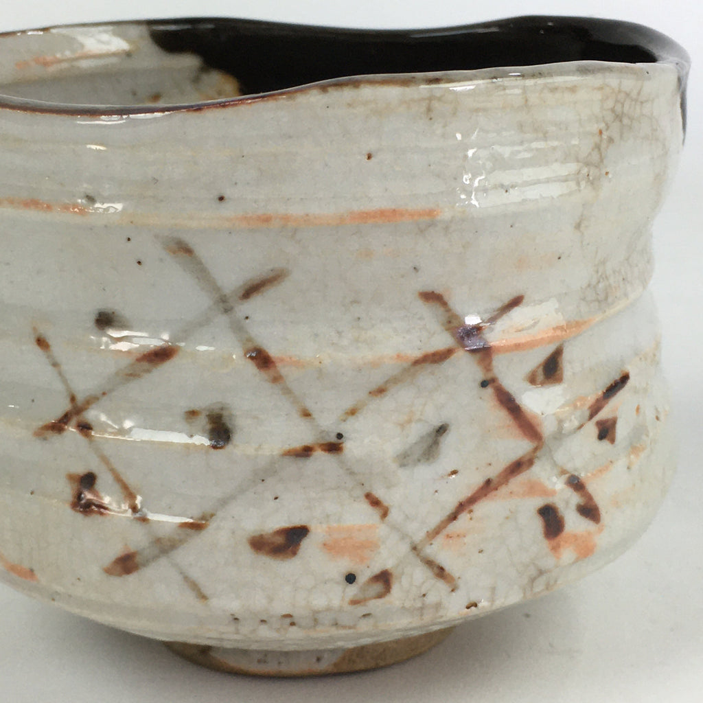 Japanese Ceramic Tea Ceremony Green Tea Bowl Vtg Chawan Black Oribe GTB903