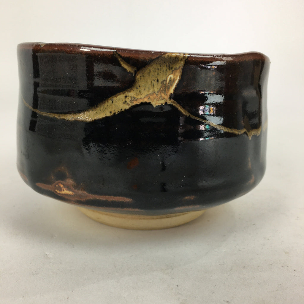 Japanese Ceramic Tea Ceremony Green Tea Bowl Vtg Chawan Brown GTB867