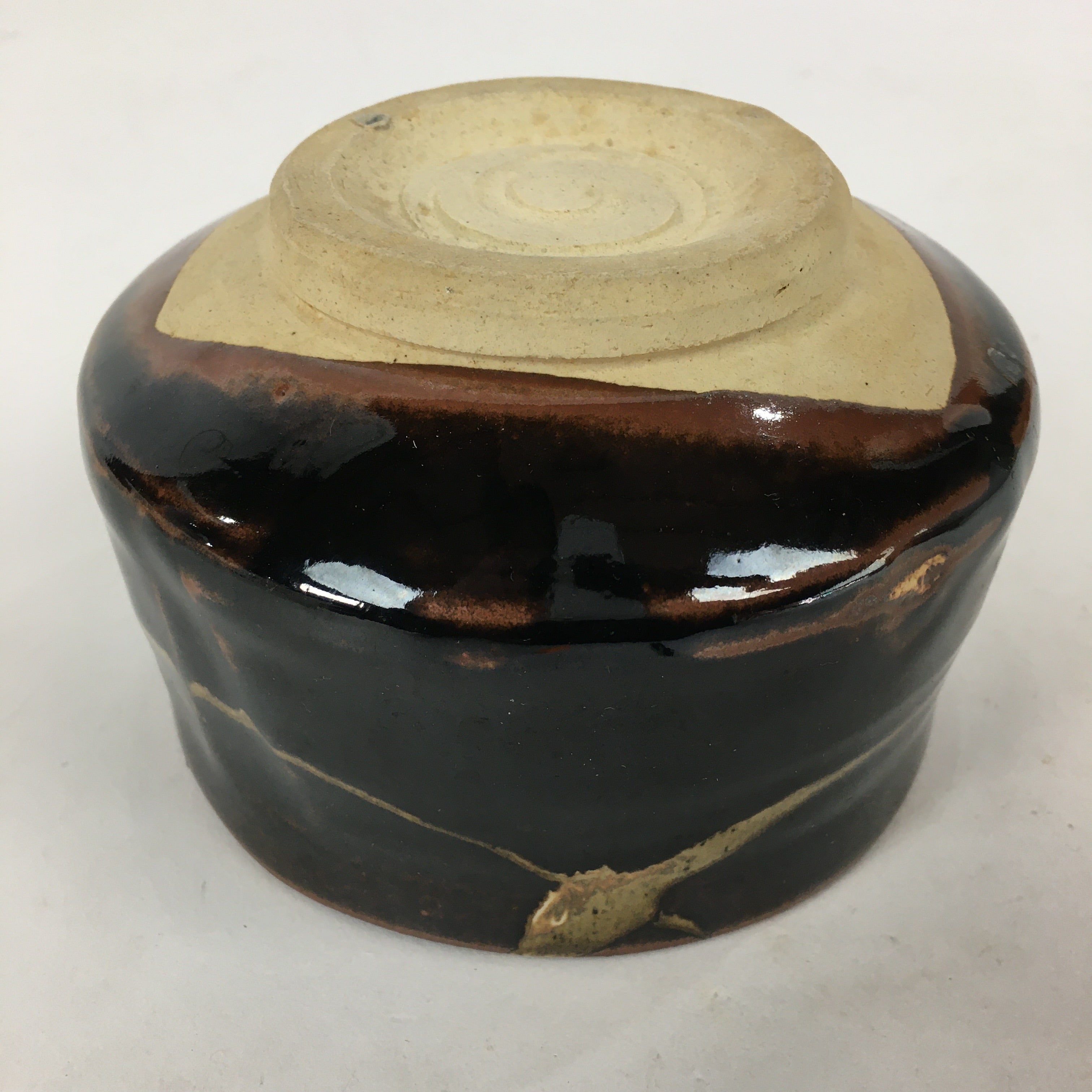 Japanese Ceramic Tea Ceremony Green Tea Bowl Vtg Chawan Brown GTB867