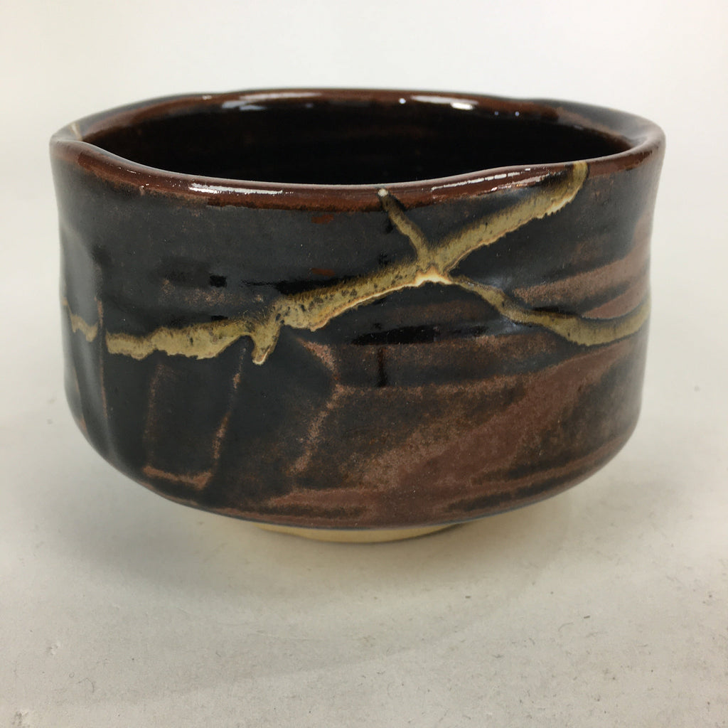 Japanese Ceramic Tea Ceremony Green Tea Bowl Vtg Chawan Brown GTB867