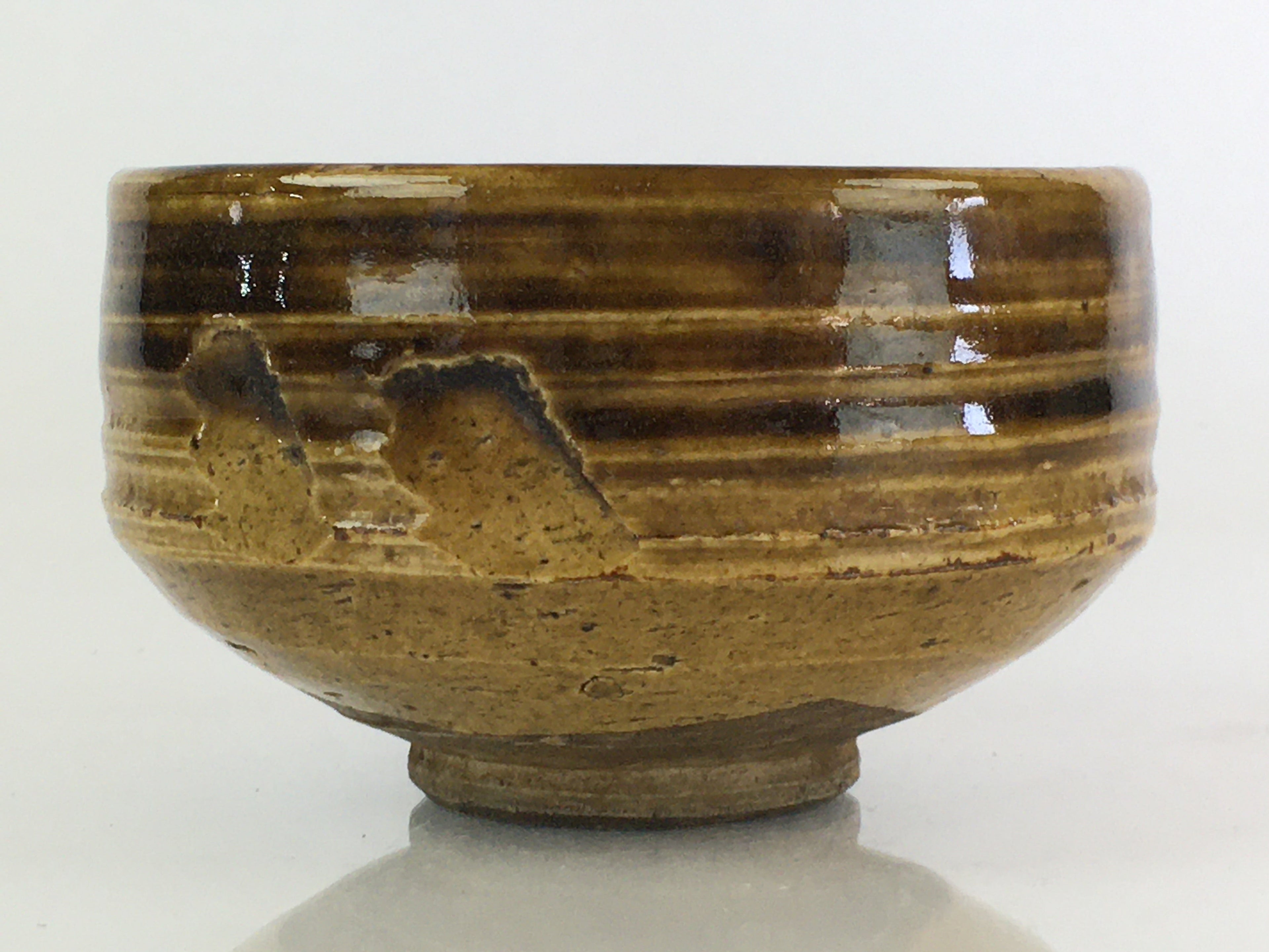 Japanese Ceramic Tea Ceremony Green Tea Bowl Vtg Chawan Brown GTB945