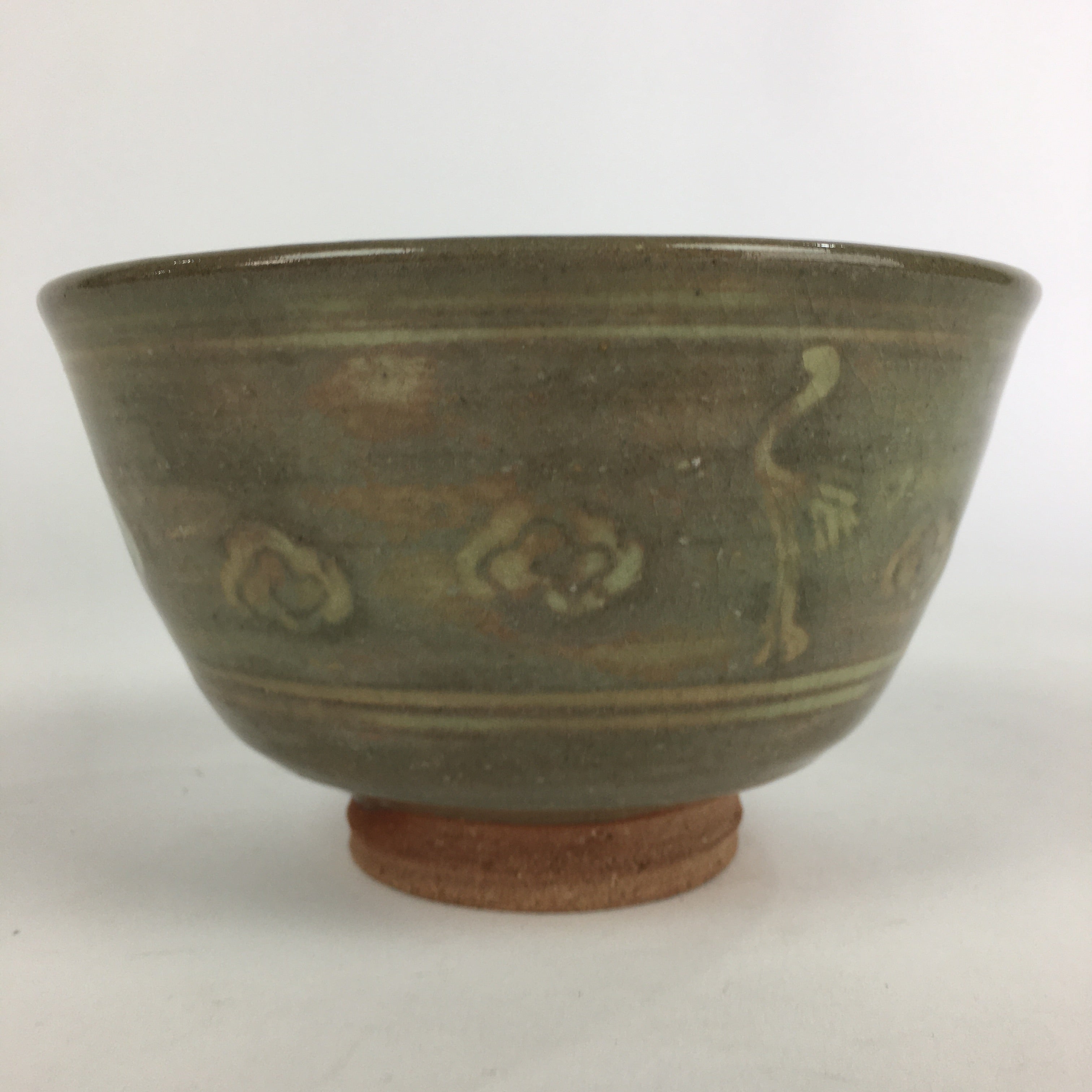 Japanese Ceramic Tea Ceremony Green Tea Bowl Vtg Chawan Crane GTB912