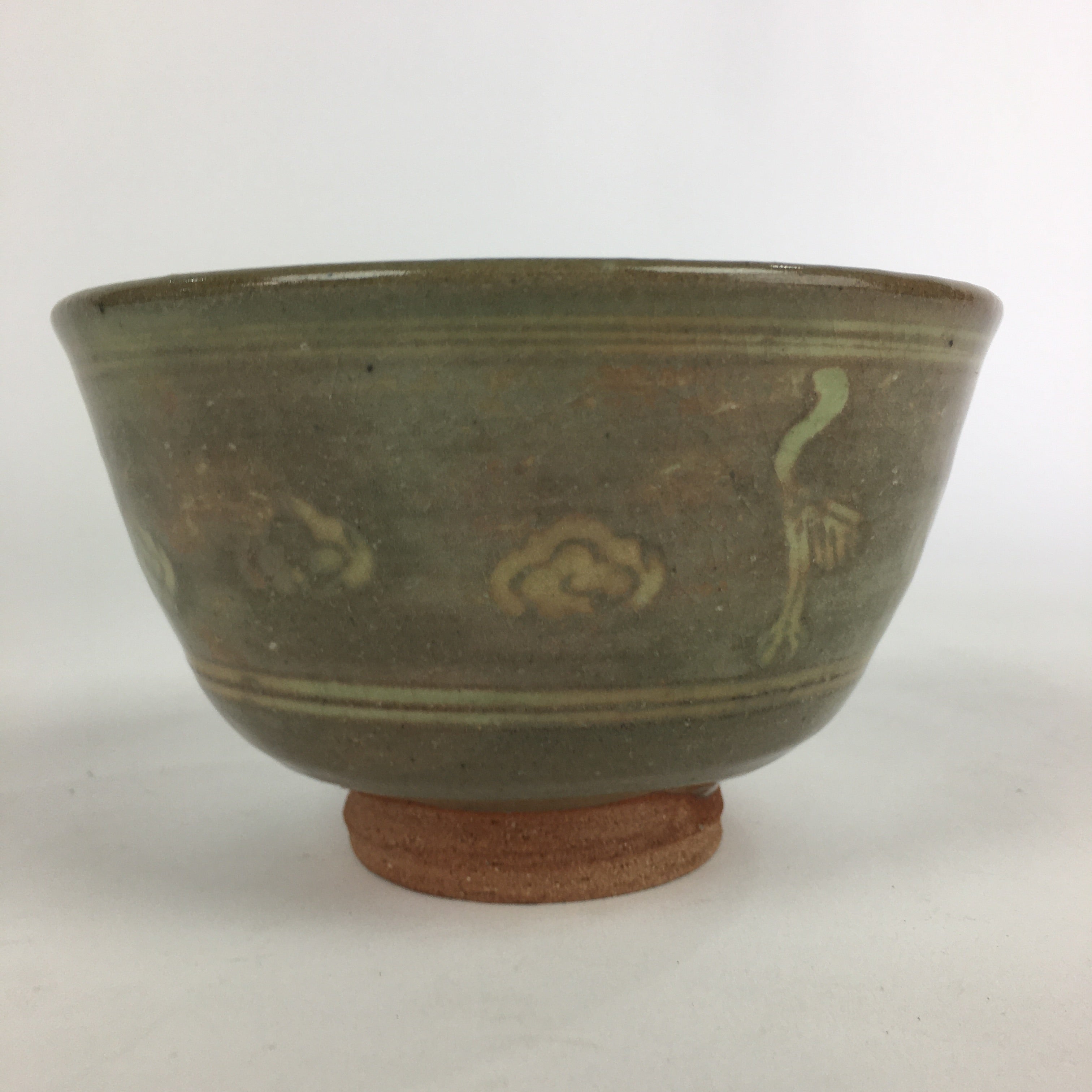 Japanese Ceramic Tea Ceremony Green Tea Bowl Vtg Chawan Crane GTB912