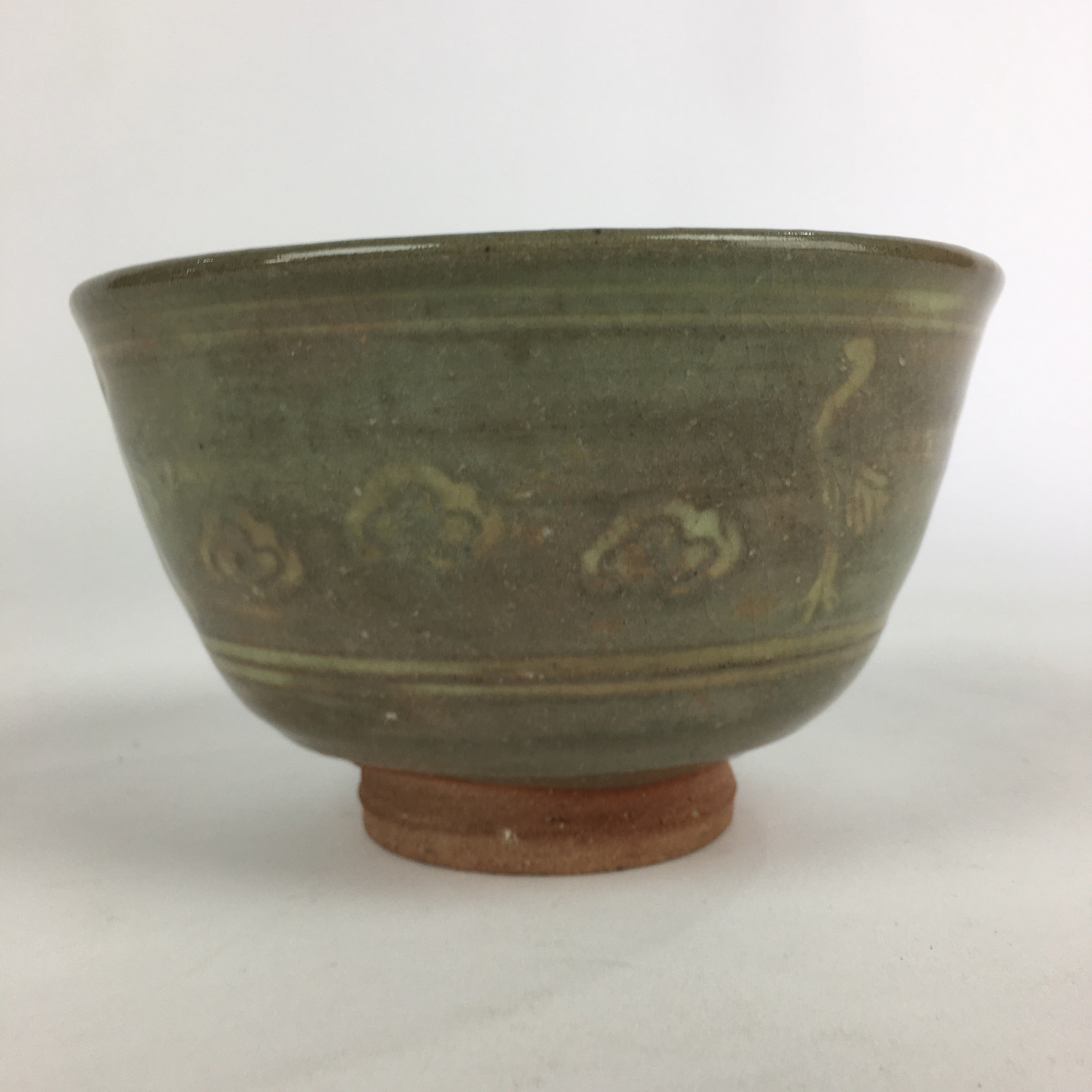 Japanese Ceramic Tea Ceremony Green Tea Bowl Vtg Chawan Crane GTB912