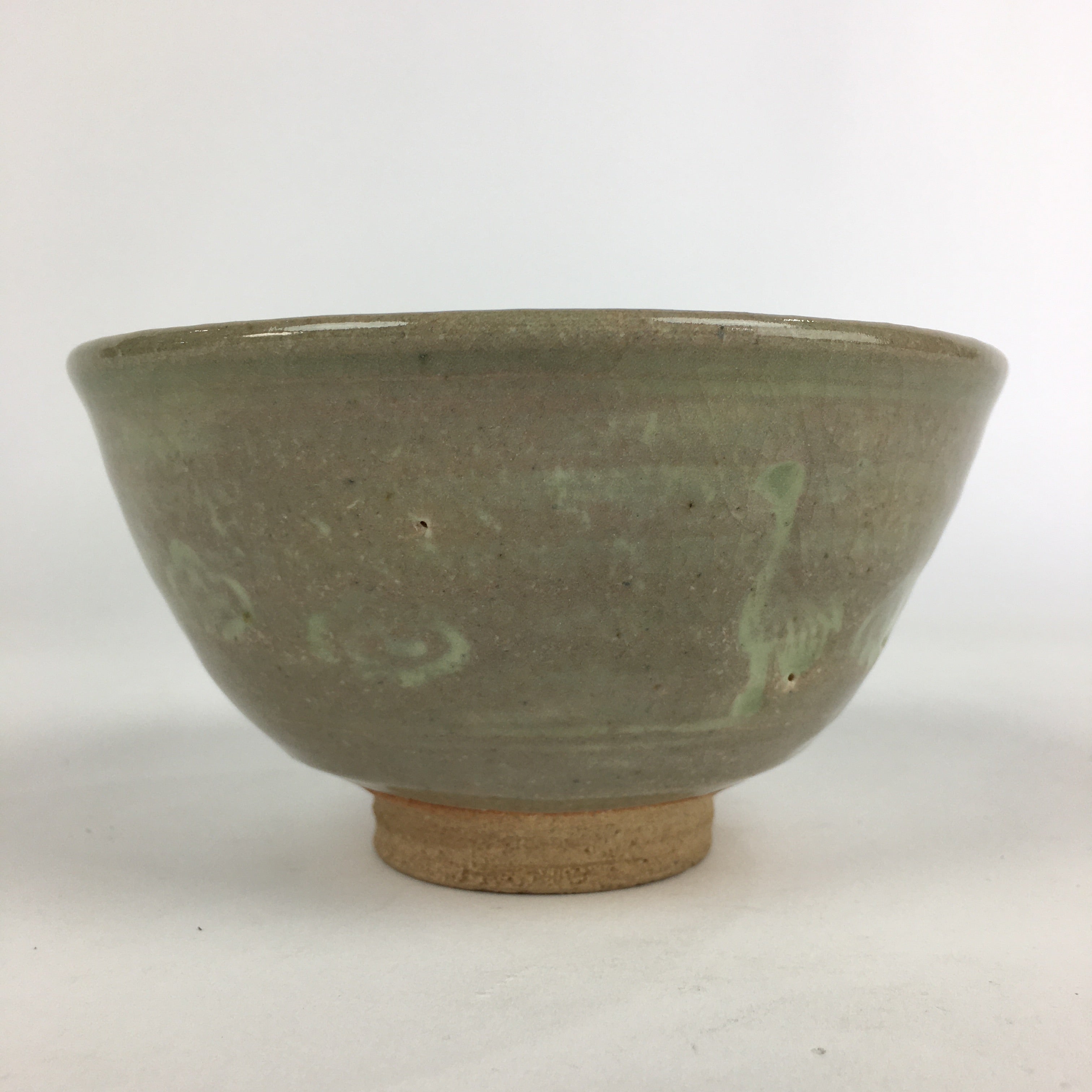 Japanese Ceramic Tea Ceremony Green Tea Bowl Vtg Chawan Crane GTB914