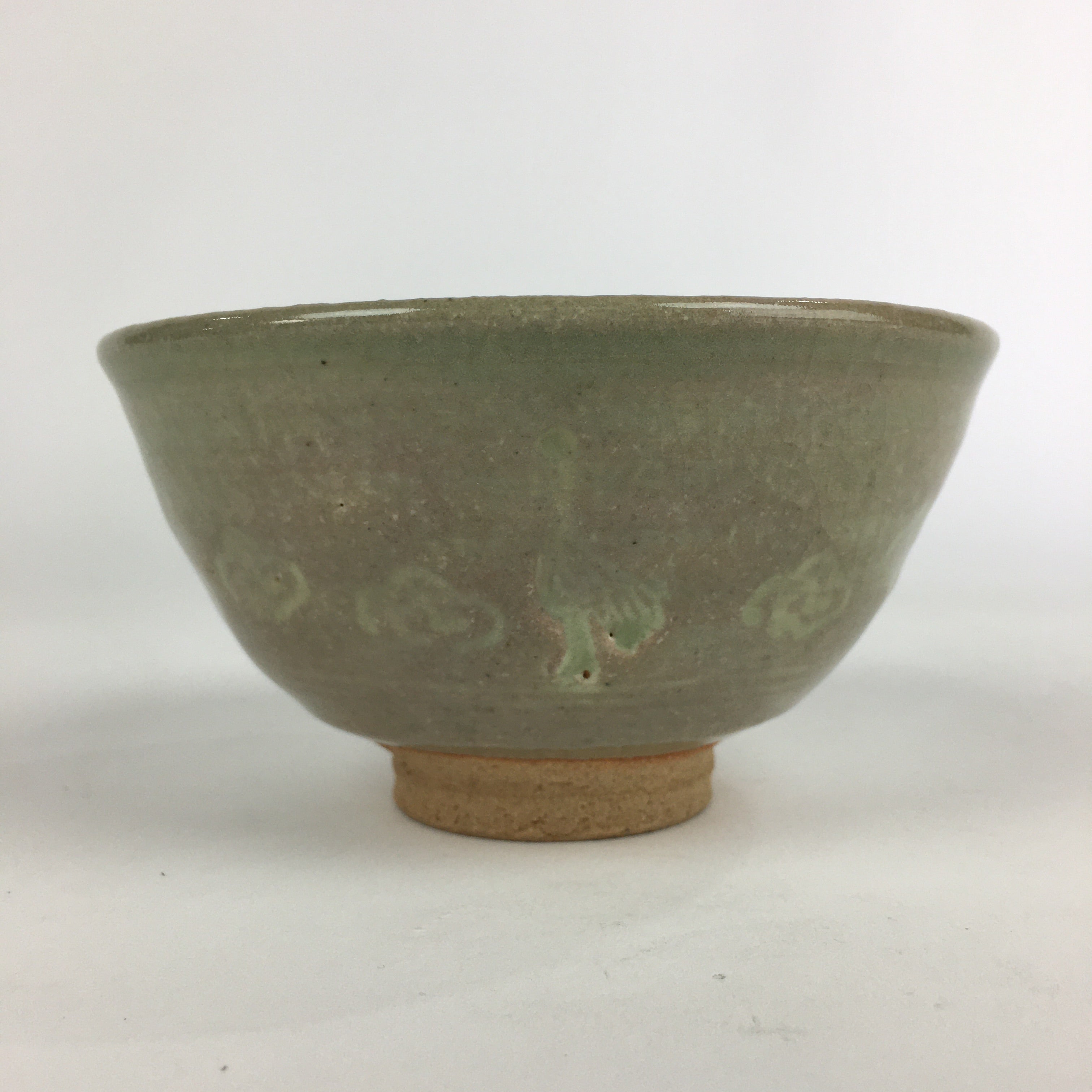 Japanese Ceramic Tea Ceremony Green Tea Bowl Vtg Chawan Crane GTB914