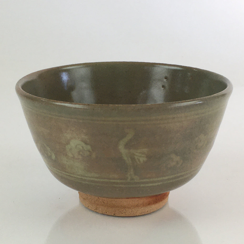 Japanese Ceramic Tea Ceremony Green Tea Bowl Vtg Chawan Crane GTB941