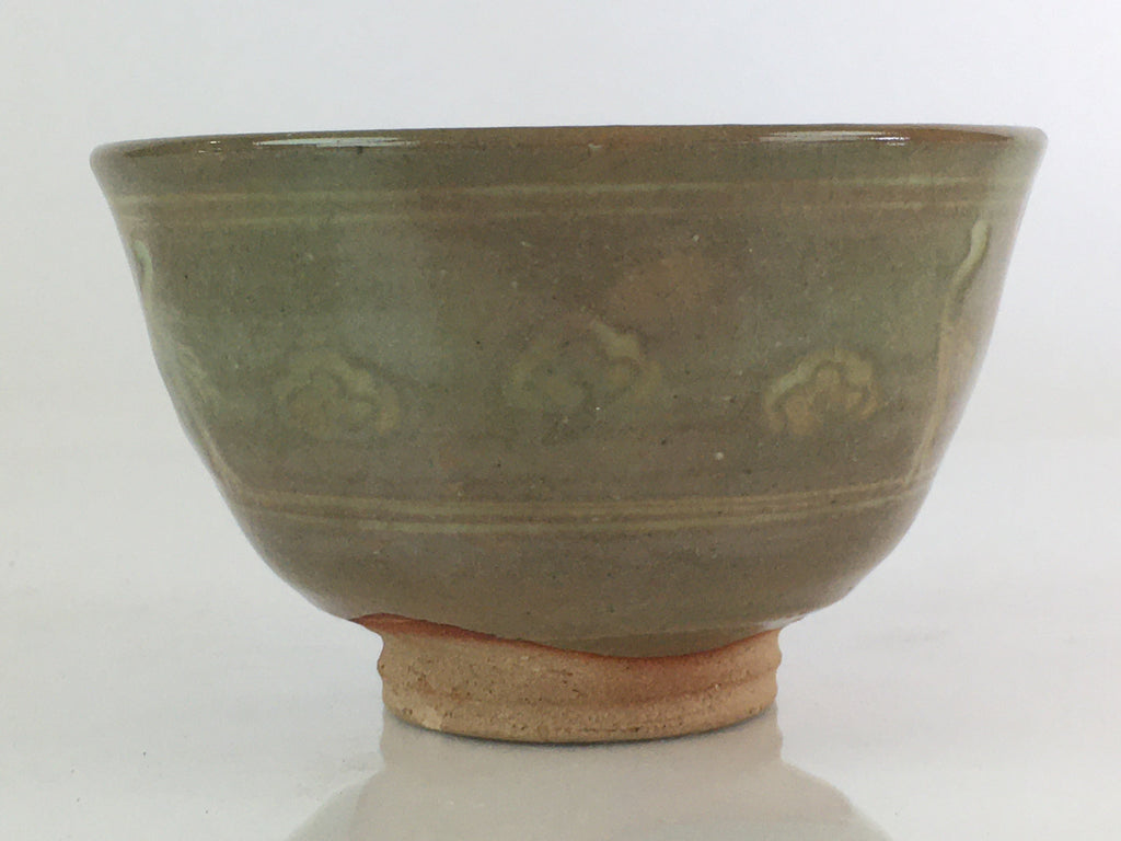 Japanese Ceramic Tea Ceremony Green Tea Bowl Vtg Chawan Crane GTB943