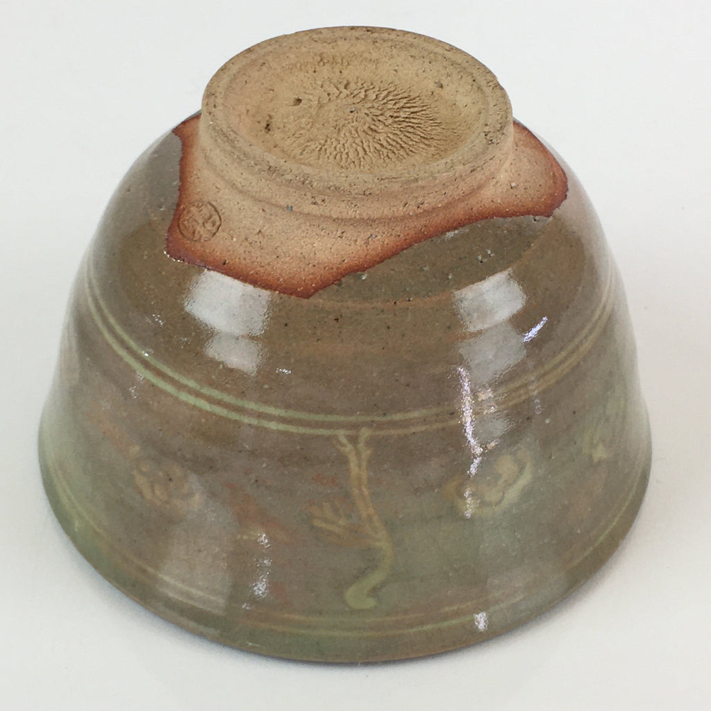 Japanese Ceramic Tea Ceremony Green Tea Bowl Vtg Chawan Crane GTB943