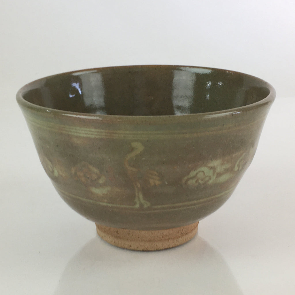Japanese Ceramic Tea Ceremony Green Tea Bowl Vtg Chawan Crane GTB943