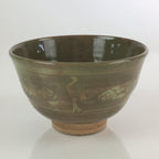 Japanese Ceramic Tea Ceremony Green Tea Bowl Vtg Chawan Crane GTB943