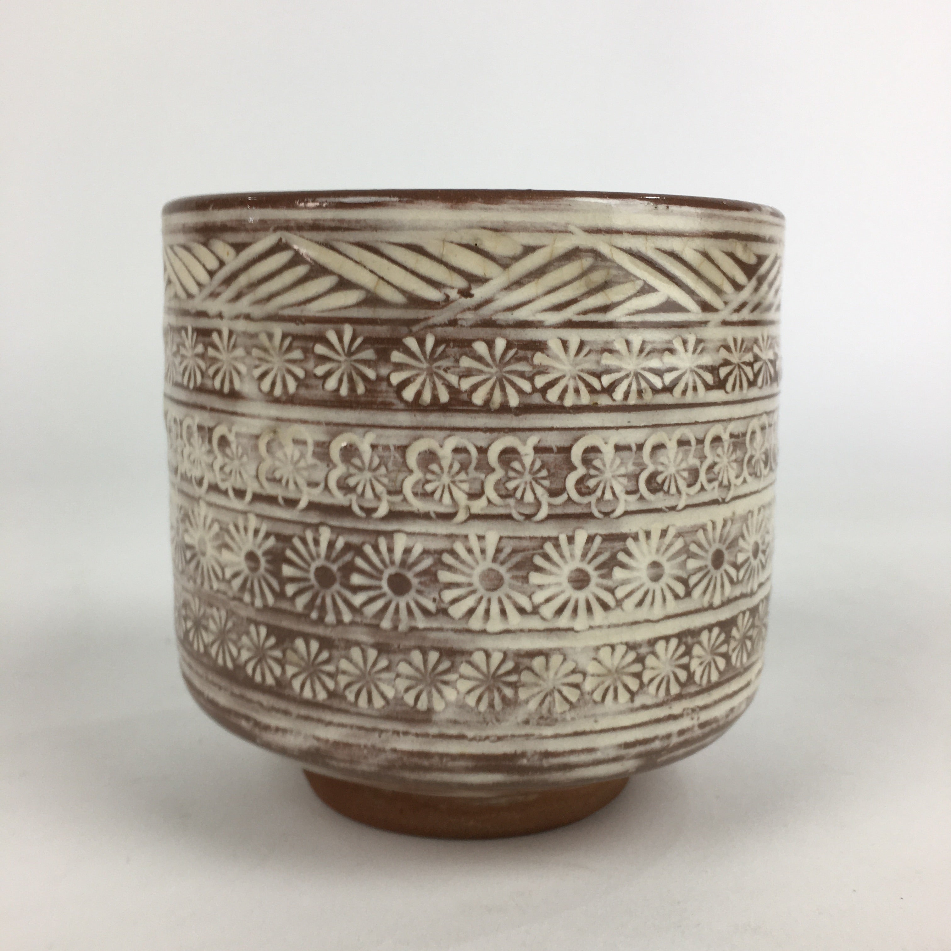 Japanese Ceramic Tea Ceremony Green Tea Bowl Vtg Chawan Cylinder GTB888