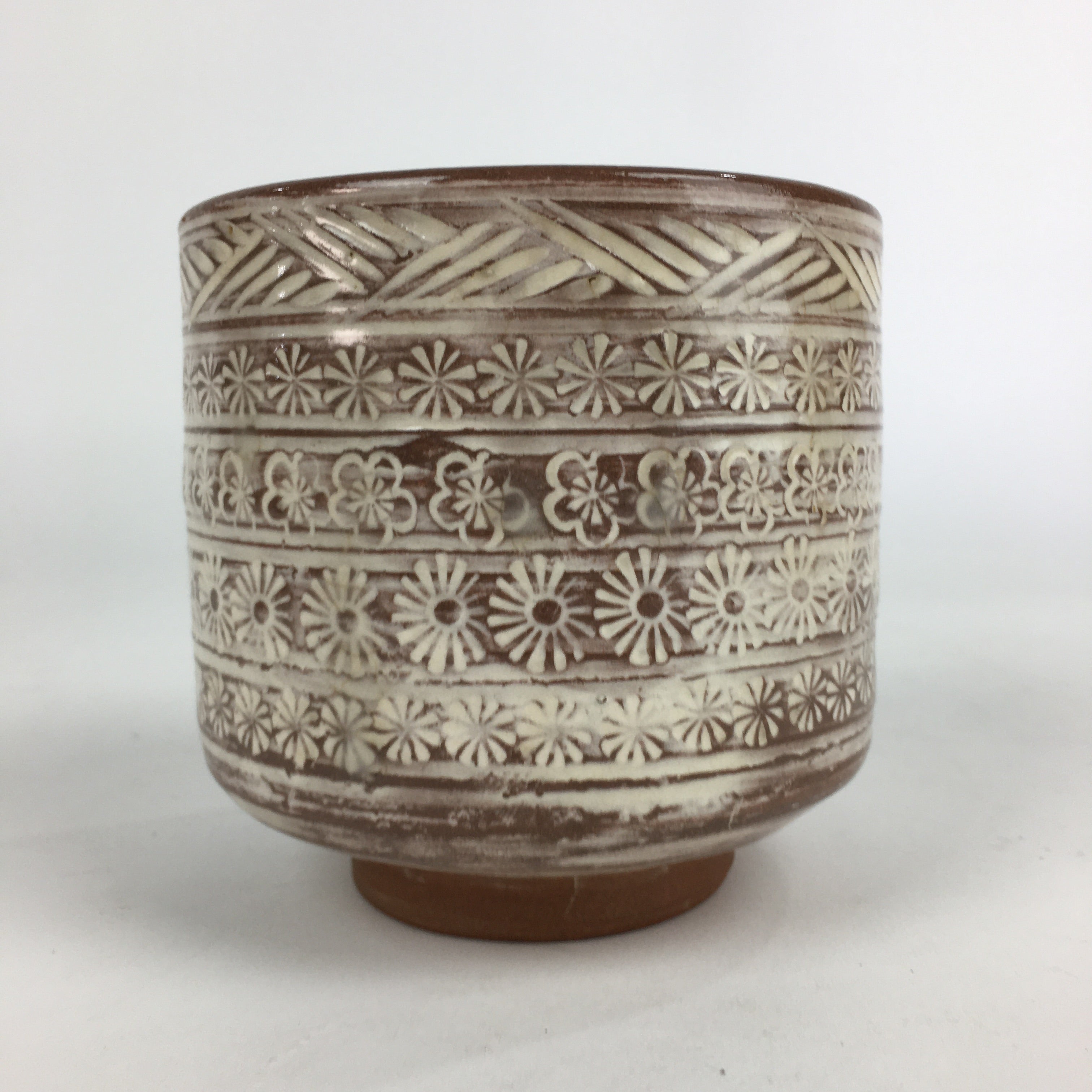 Japanese Ceramic Tea Ceremony Green Tea Bowl Vtg Chawan Cylinder GTB888