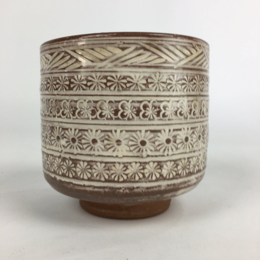 Japanese Ceramic Tea Ceremony Green Tea Bowl Vtg Chawan Cylinder GTB888