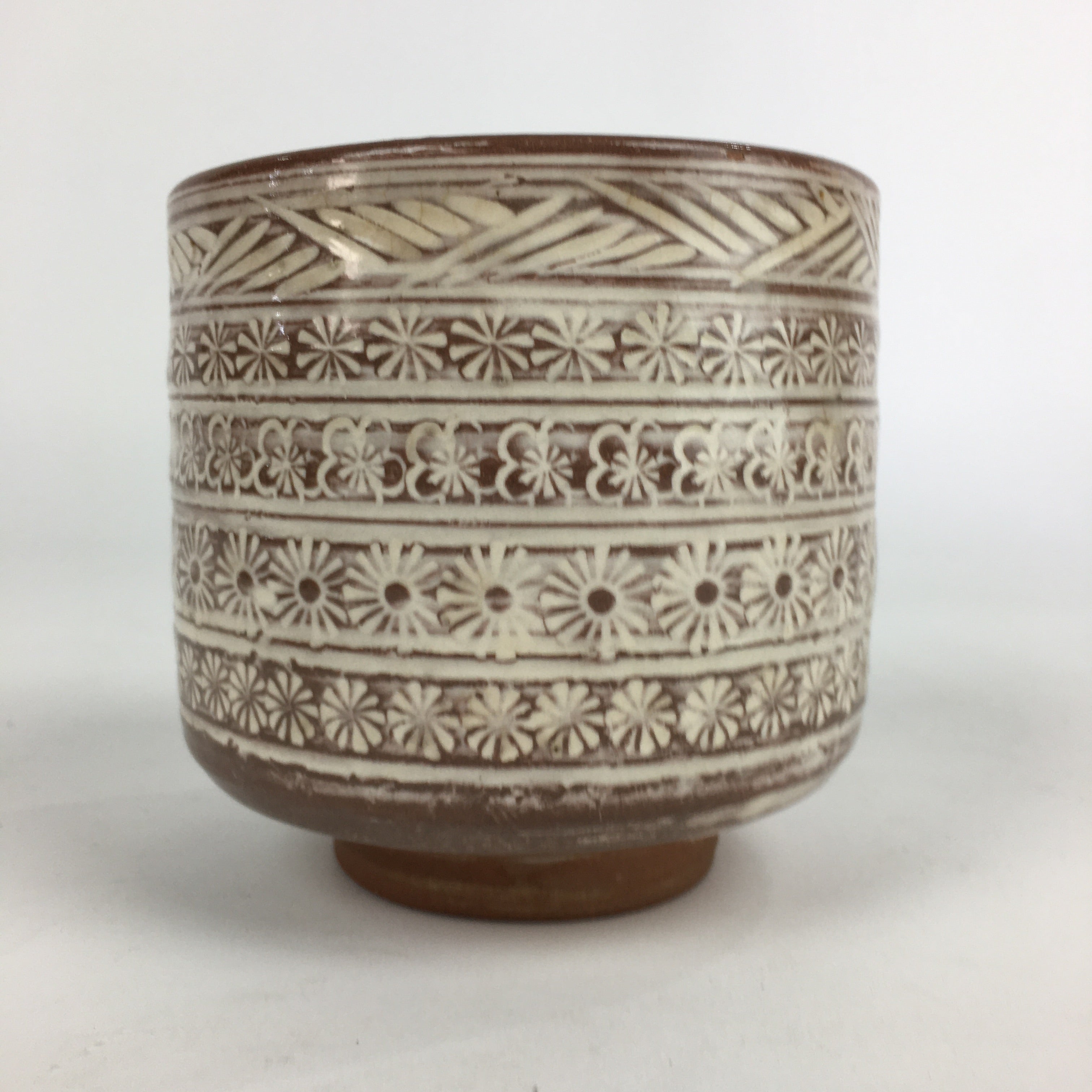 Japanese Ceramic Tea Ceremony Green Tea Bowl Vtg Chawan Cylinder GTB888