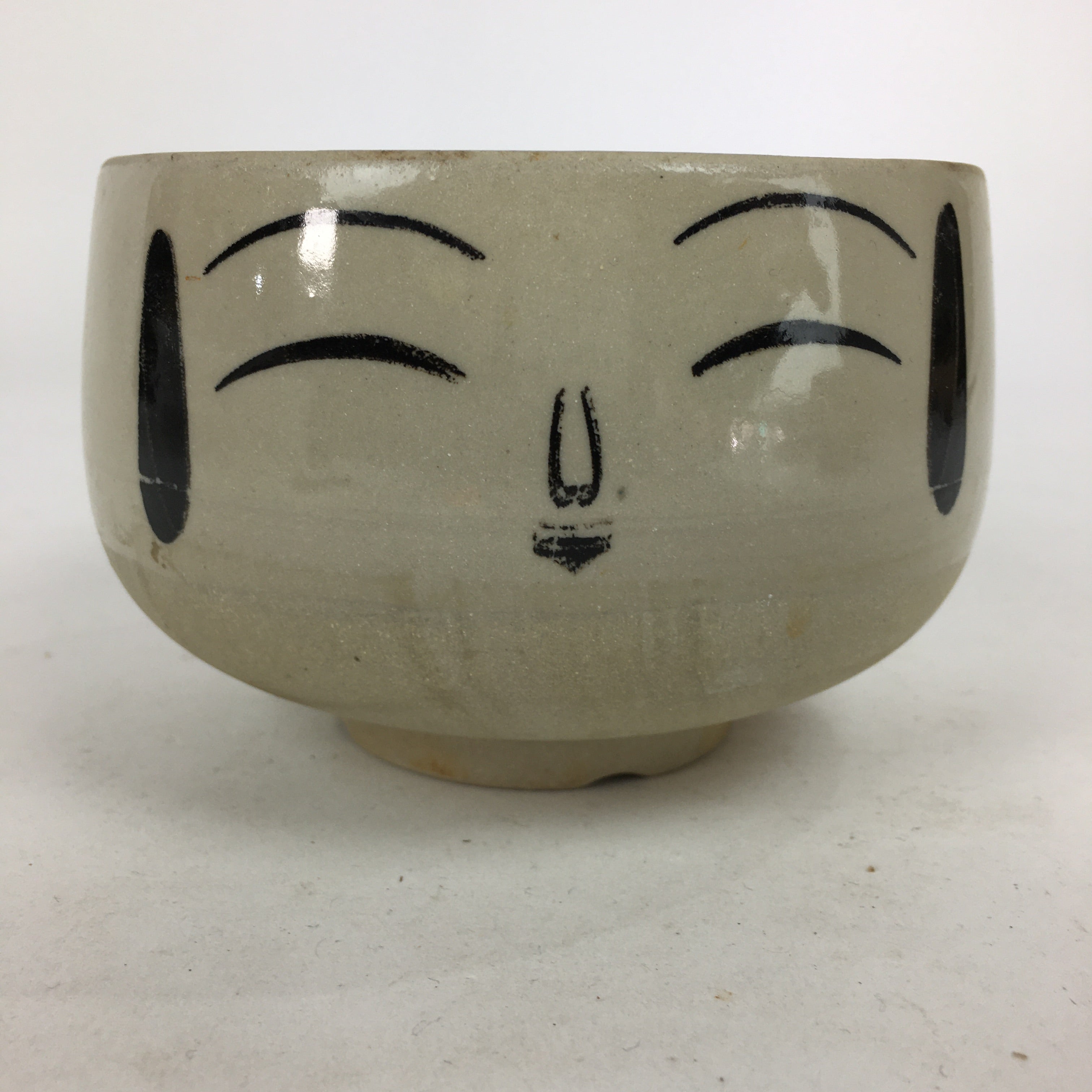 Japanese Ceramic Tea Ceremony Green Tea Bowl Vtg Chawan Face GTB868