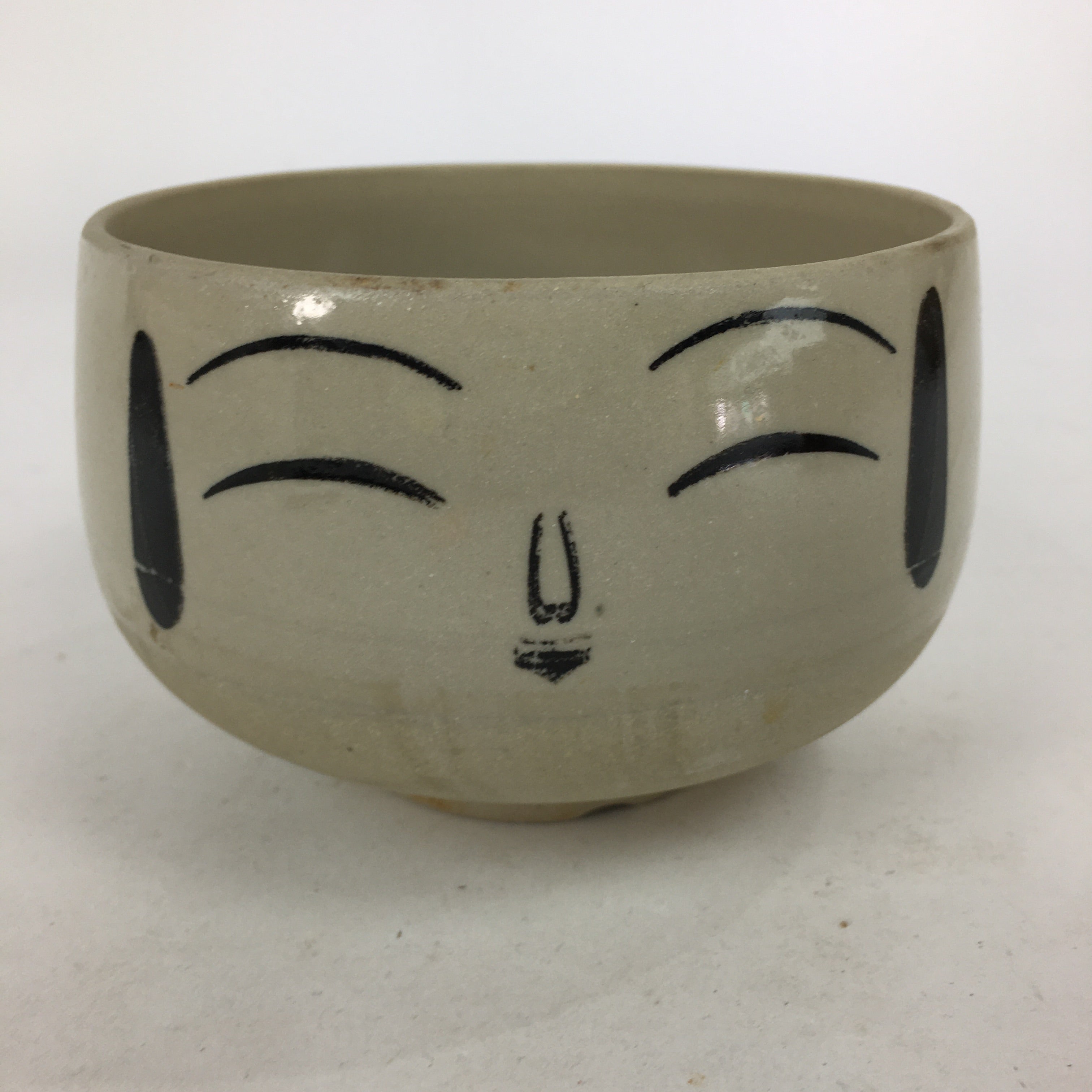 Japanese Ceramic Tea Ceremony Green Tea Bowl Vtg Chawan Face GTB868