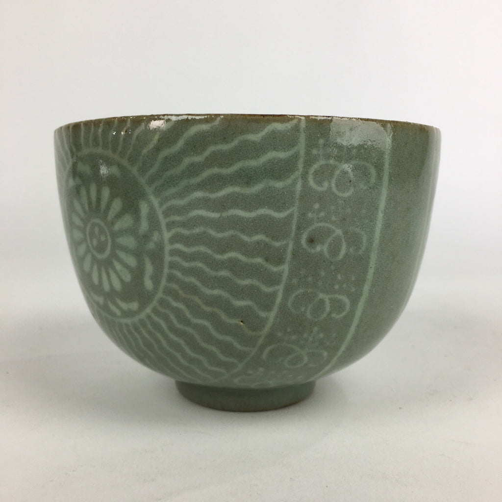 Japanese Ceramic Tea Ceremony Green Tea Bowl Vtg Chawan Flower GTB917