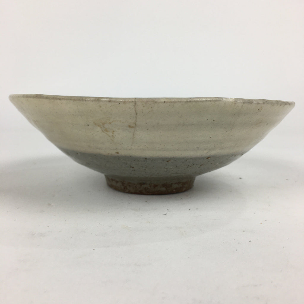 Japanese Ceramic Tea Ceremony Green Tea Bowl Vtg Chawan Gray White PP856