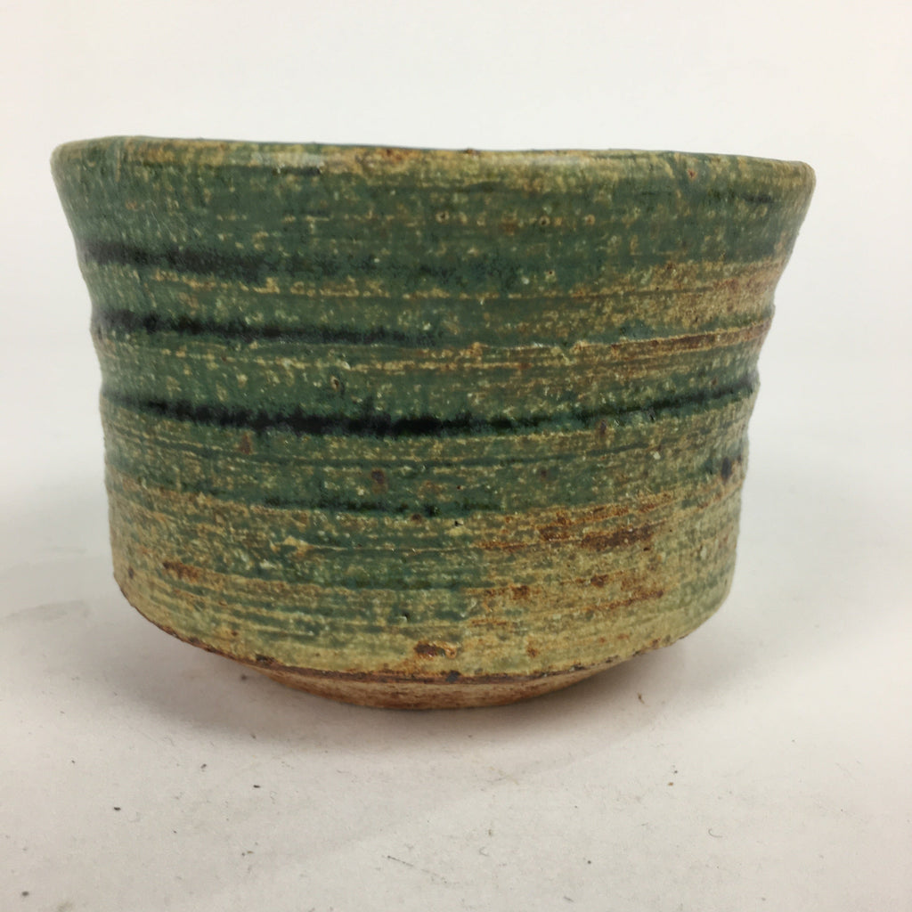 Japanese Ceramic Tea Ceremony Green Tea Bowl Vtg Chawan Green Brown GTB853