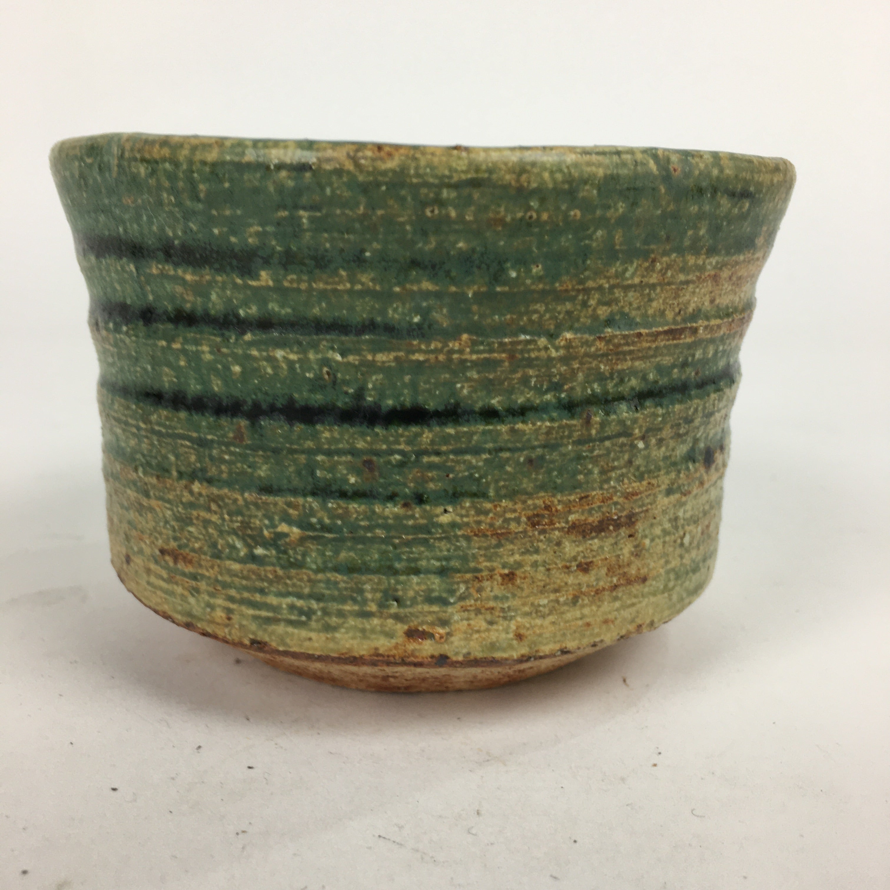 Japanese Ceramic Tea Ceremony Green Tea Bowl Vtg Chawan Green Brown GTB853