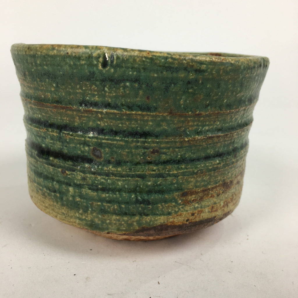 Japanese Ceramic Tea Ceremony Green Tea Bowl Vtg Chawan Green Brown GTB853