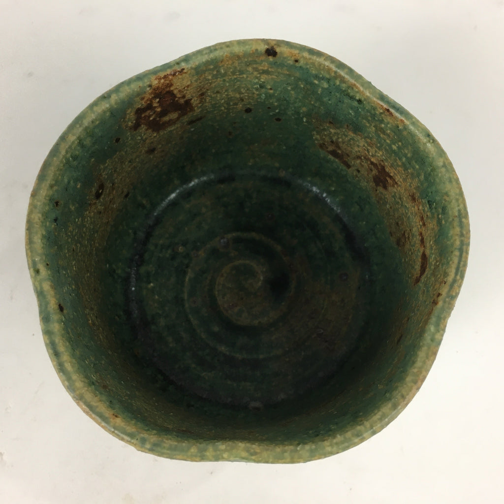 Japanese Ceramic Tea Ceremony Green Tea Bowl Vtg Chawan Green Brown GTB853