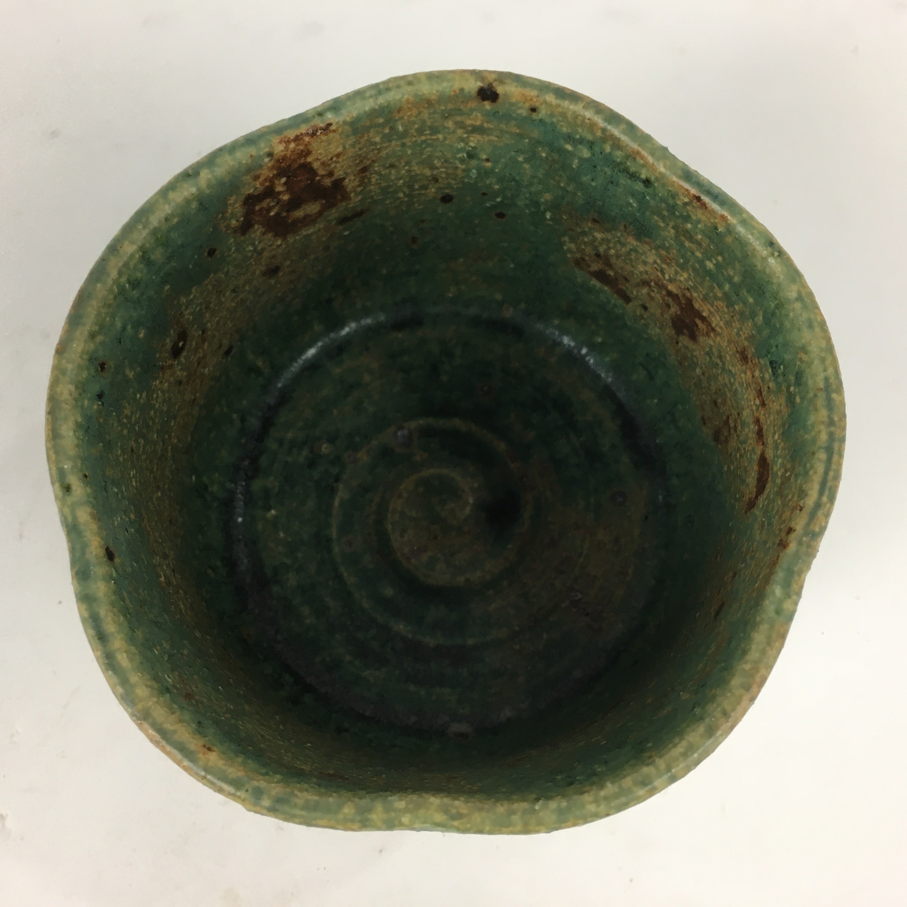 Japanese Ceramic Tea Ceremony Green Tea Bowl Vtg Chawan Green Brown GTB853