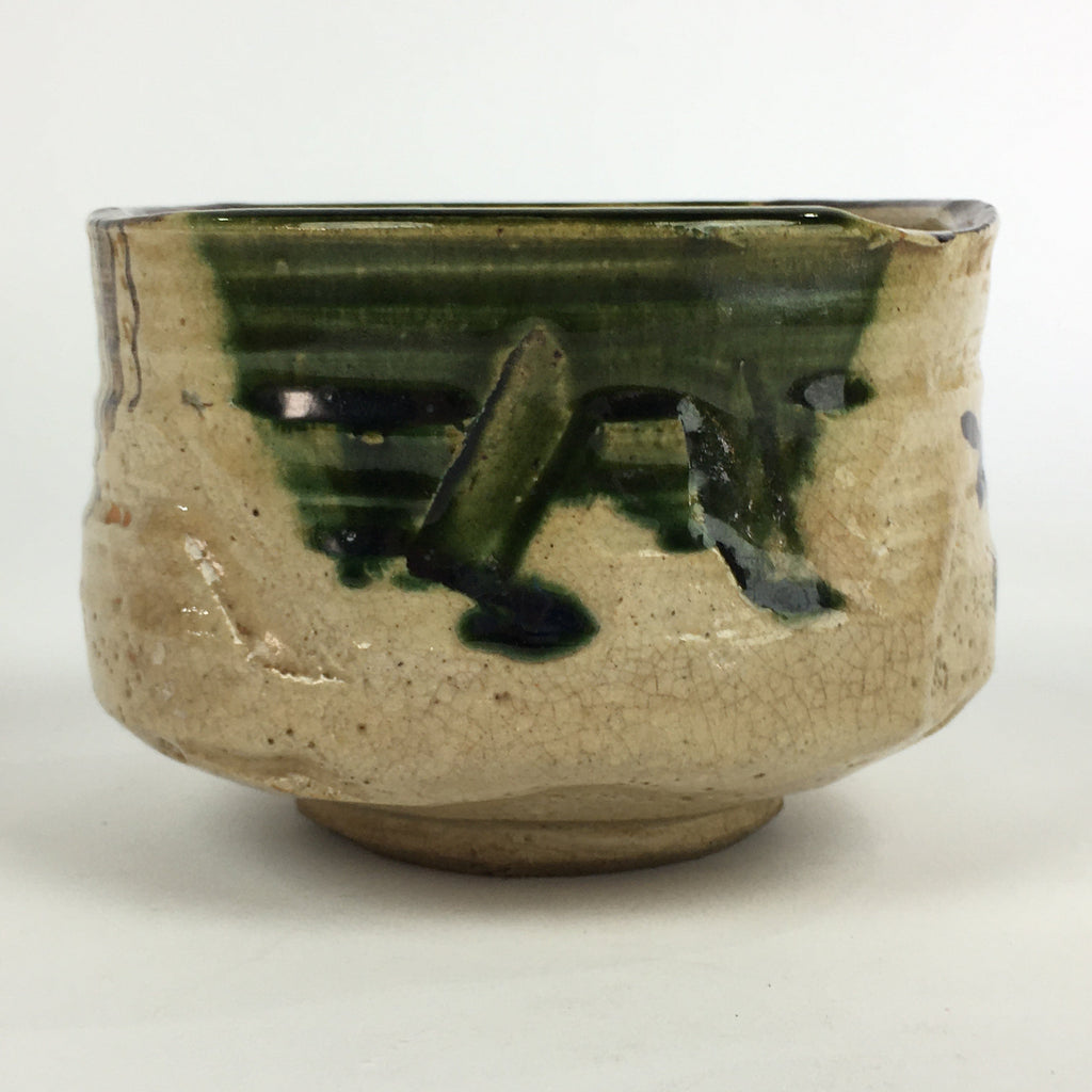 Japanese Ceramic Tea Ceremony Green Tea Bowl Vtg Chawan Green Oribe GTB908