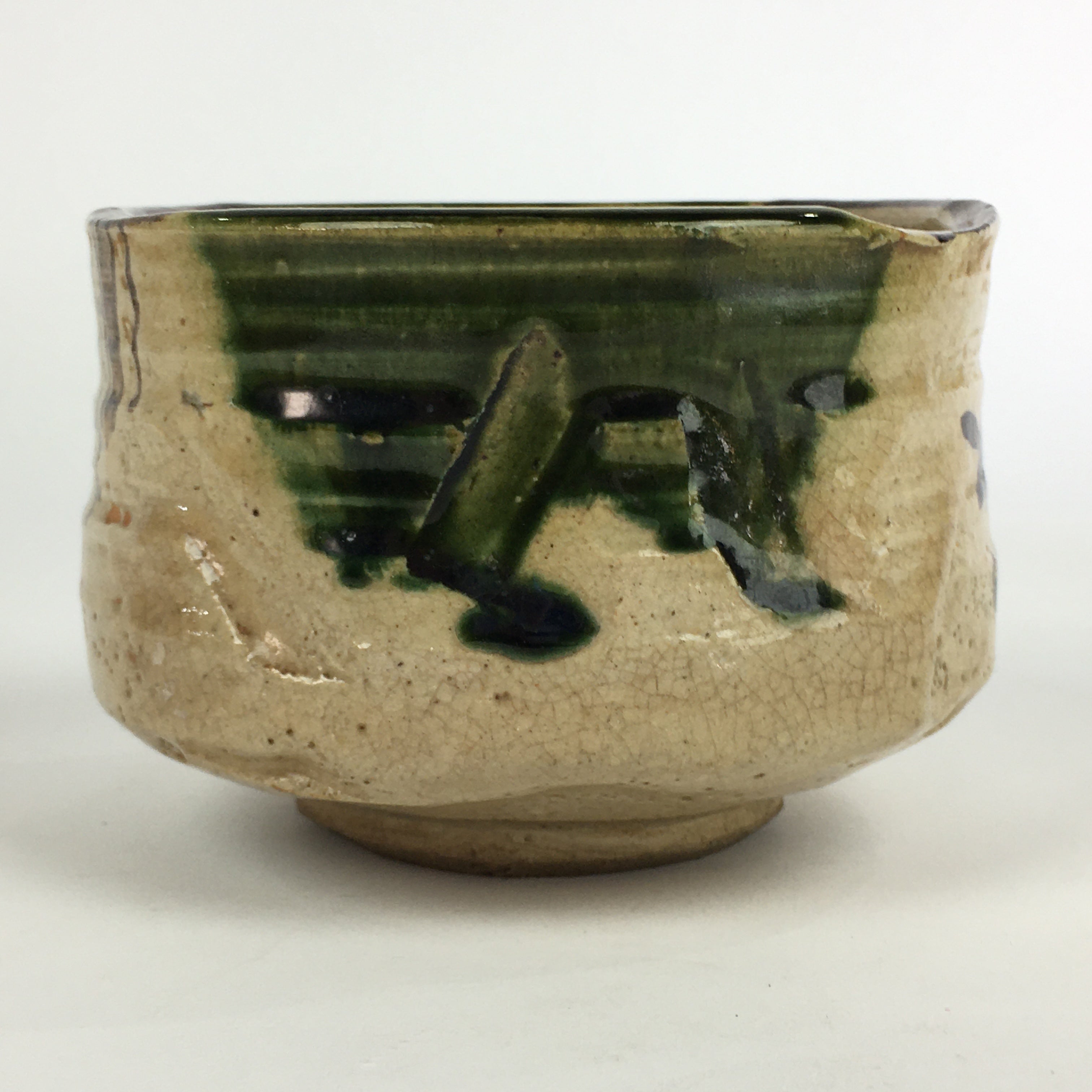 Japanese Ceramic Tea Ceremony Green Tea Bowl Vtg Chawan Green Oribe GTB908