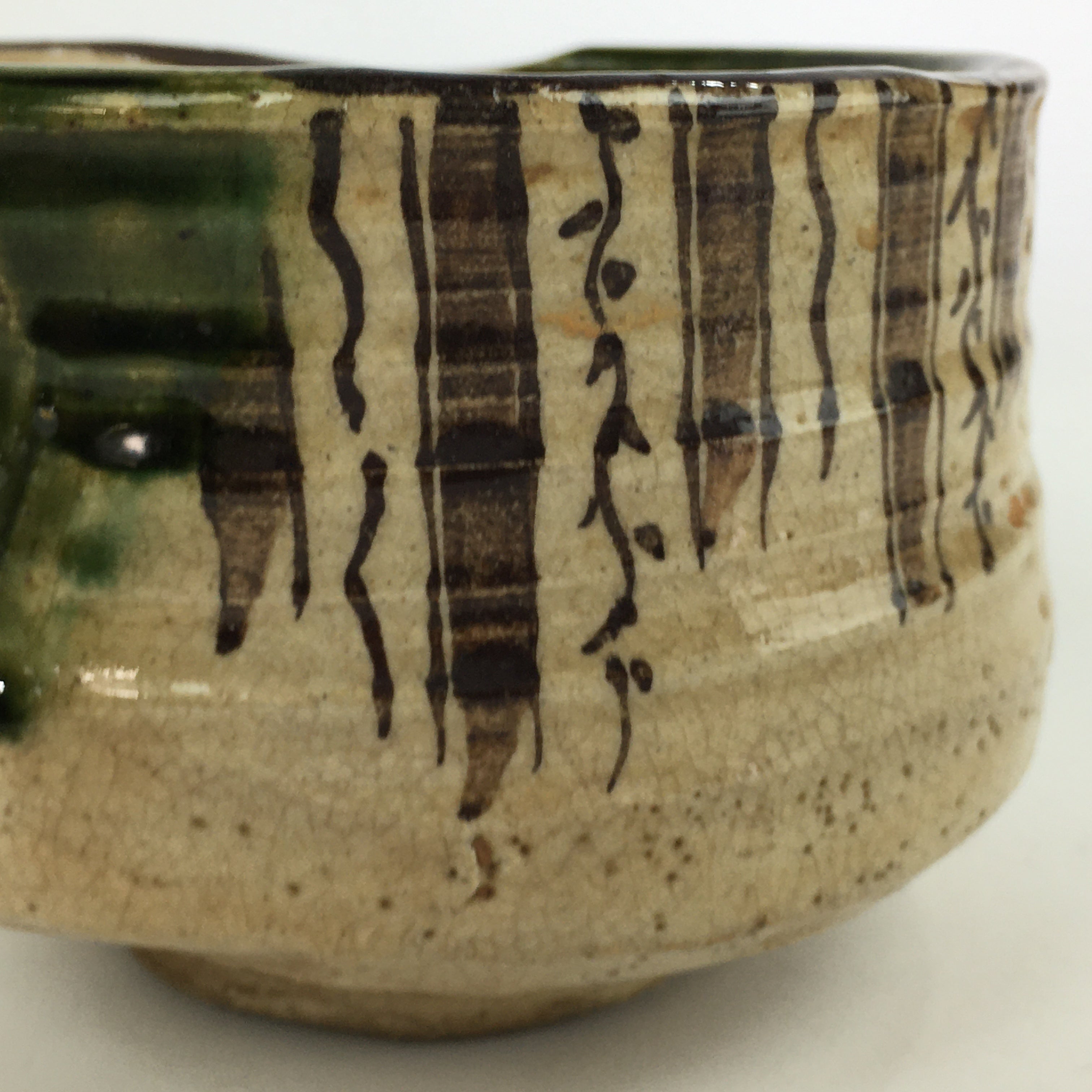 Japanese Ceramic Tea Ceremony Green Tea Bowl Vtg Chawan Green Oribe GTB908