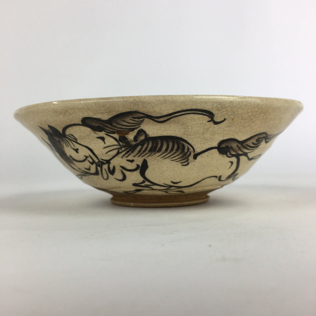 Japanese Ceramic Tea Ceremony Green Tea Bowl Vtg Chawan Horse GTB922