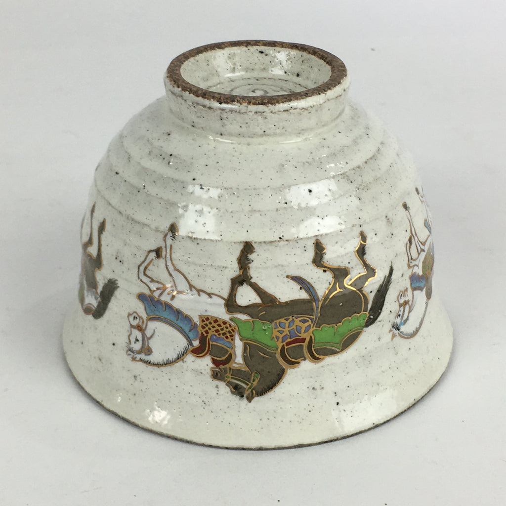 Japanese Ceramic Tea Ceremony Green Tea Bowl Vtg Chawan Horses GTB932